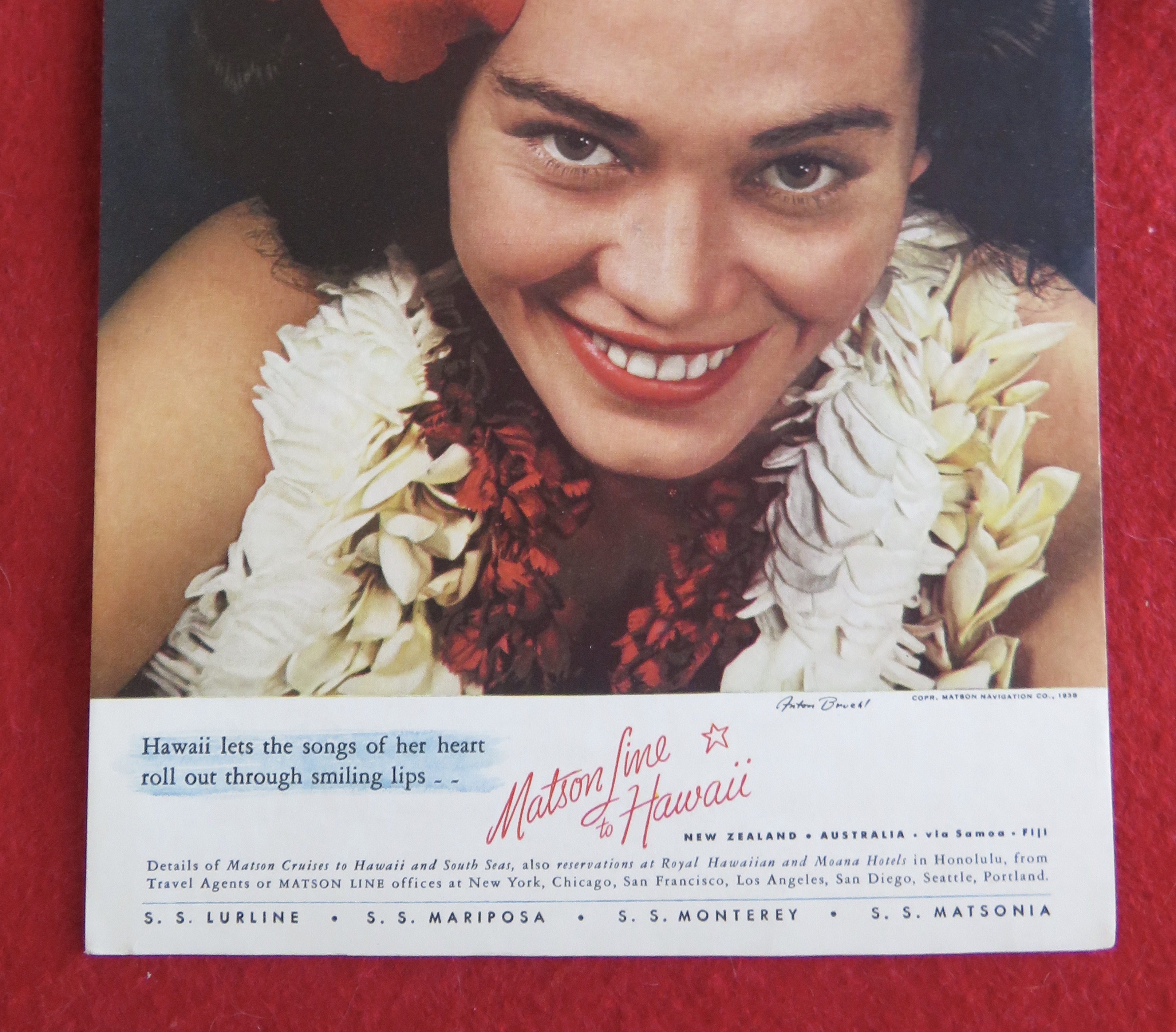 1938 Matson Line To Hawaii with Hawaiian Woman