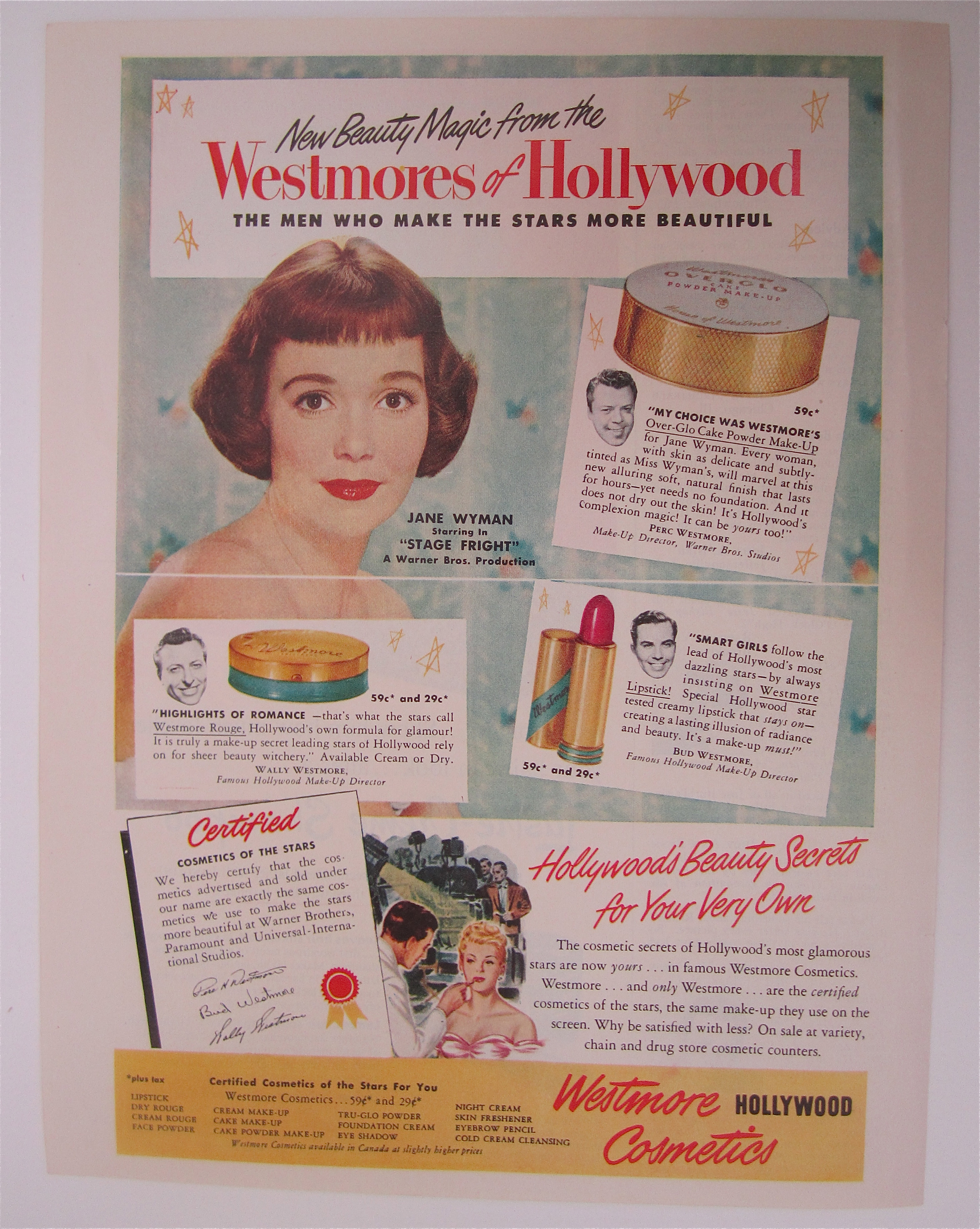 1950 Westmore Cosmetics with Jane Wyman