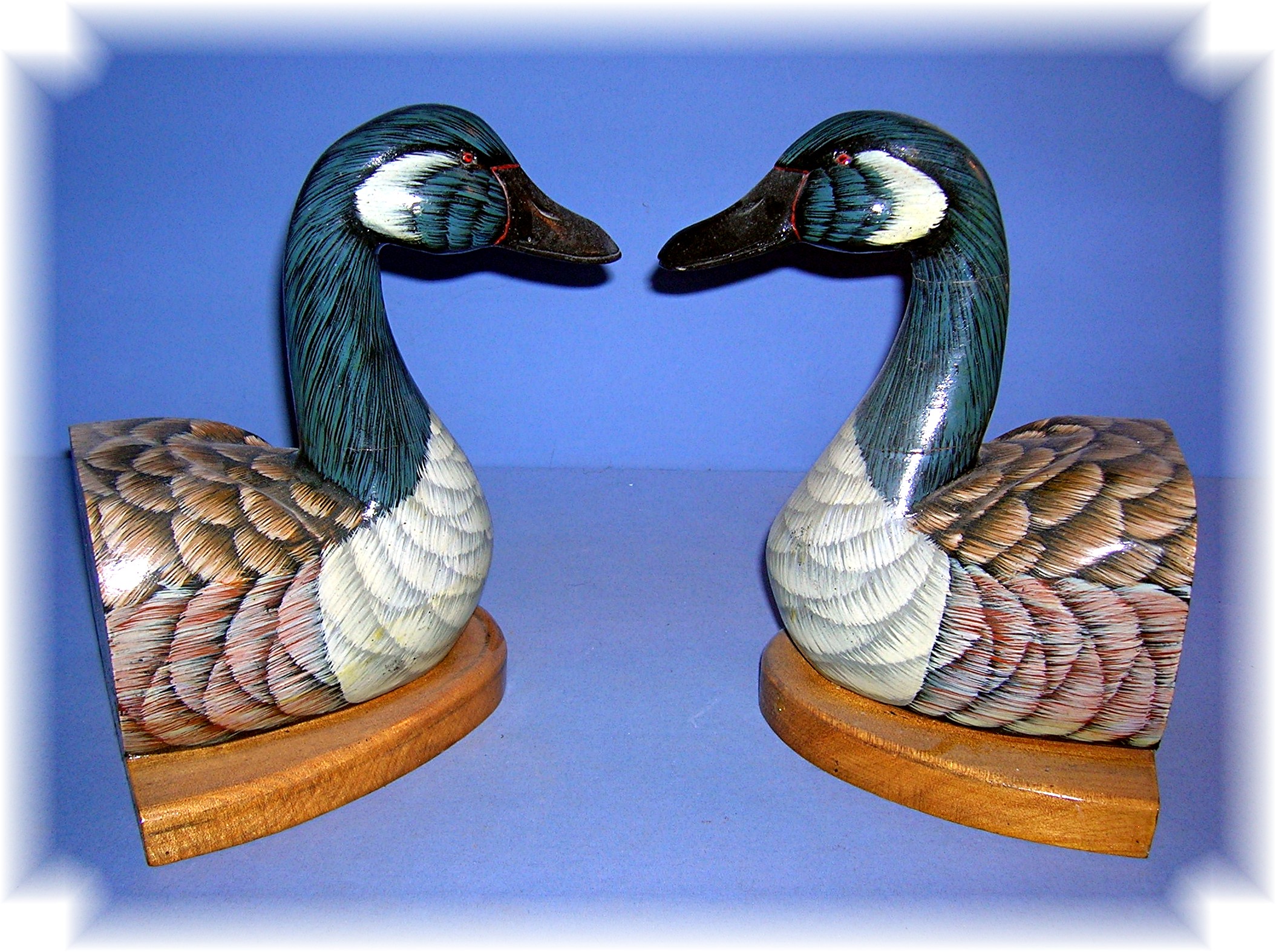 Wood  Hand Painted Goose Book Ends From the 80s
