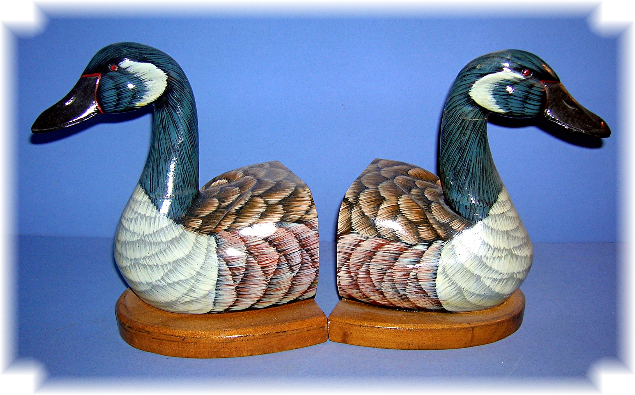 Wood  Hand Painted Goose Book Ends From the 80s