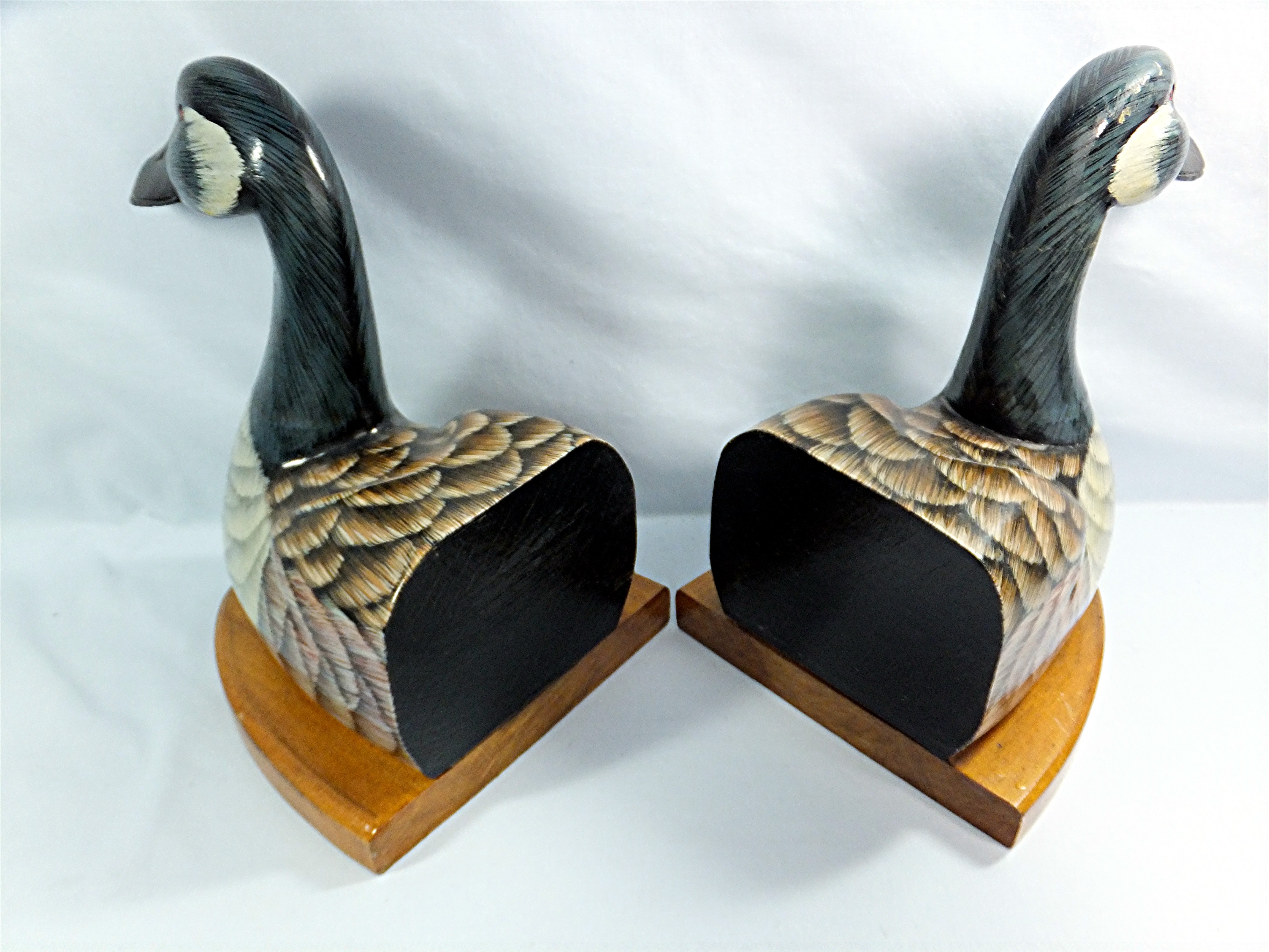 Wood  Hand Painted Goose Book Ends From the 80s