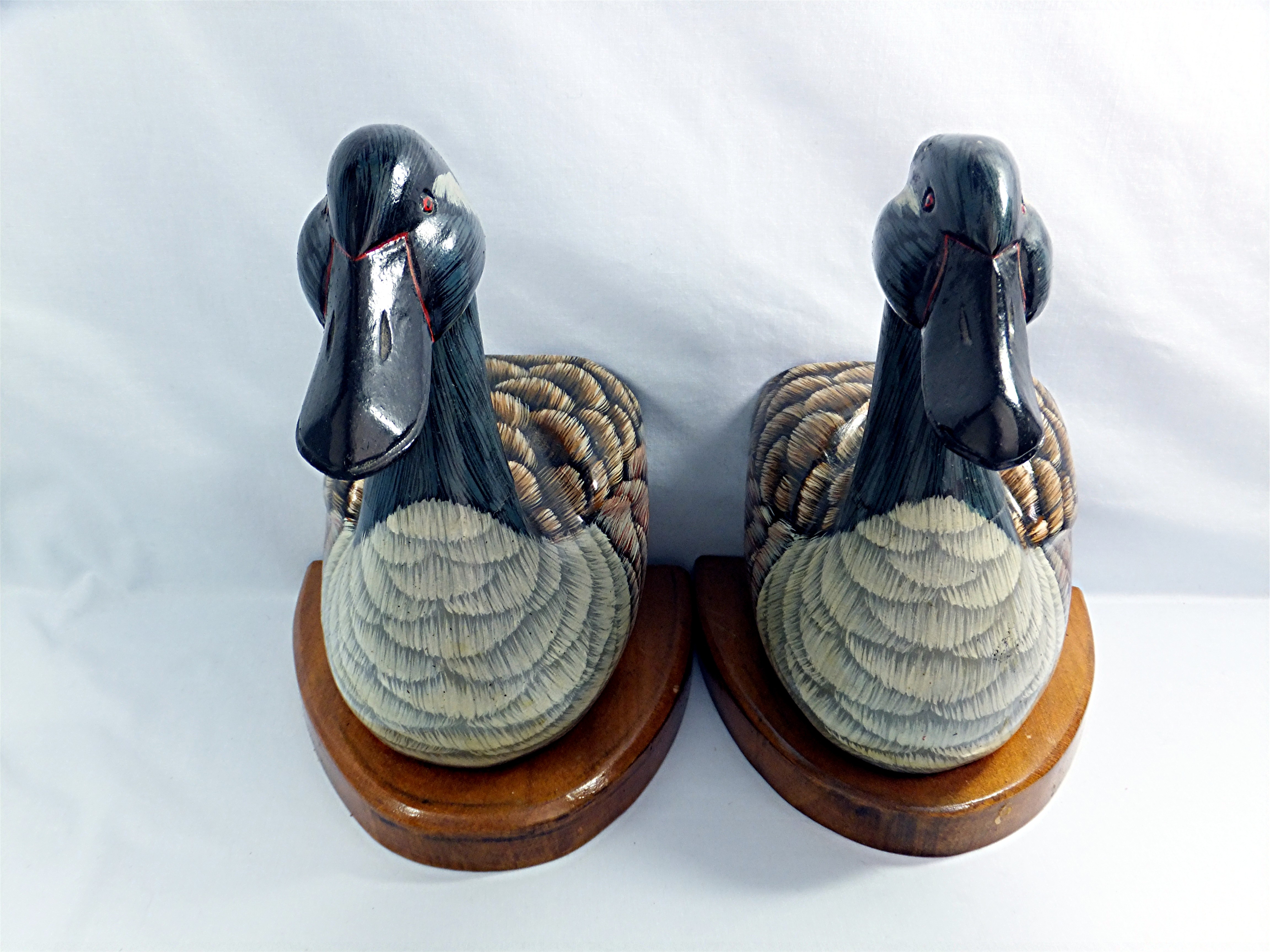 Wood  Hand Painted Goose Book Ends From the 80s
