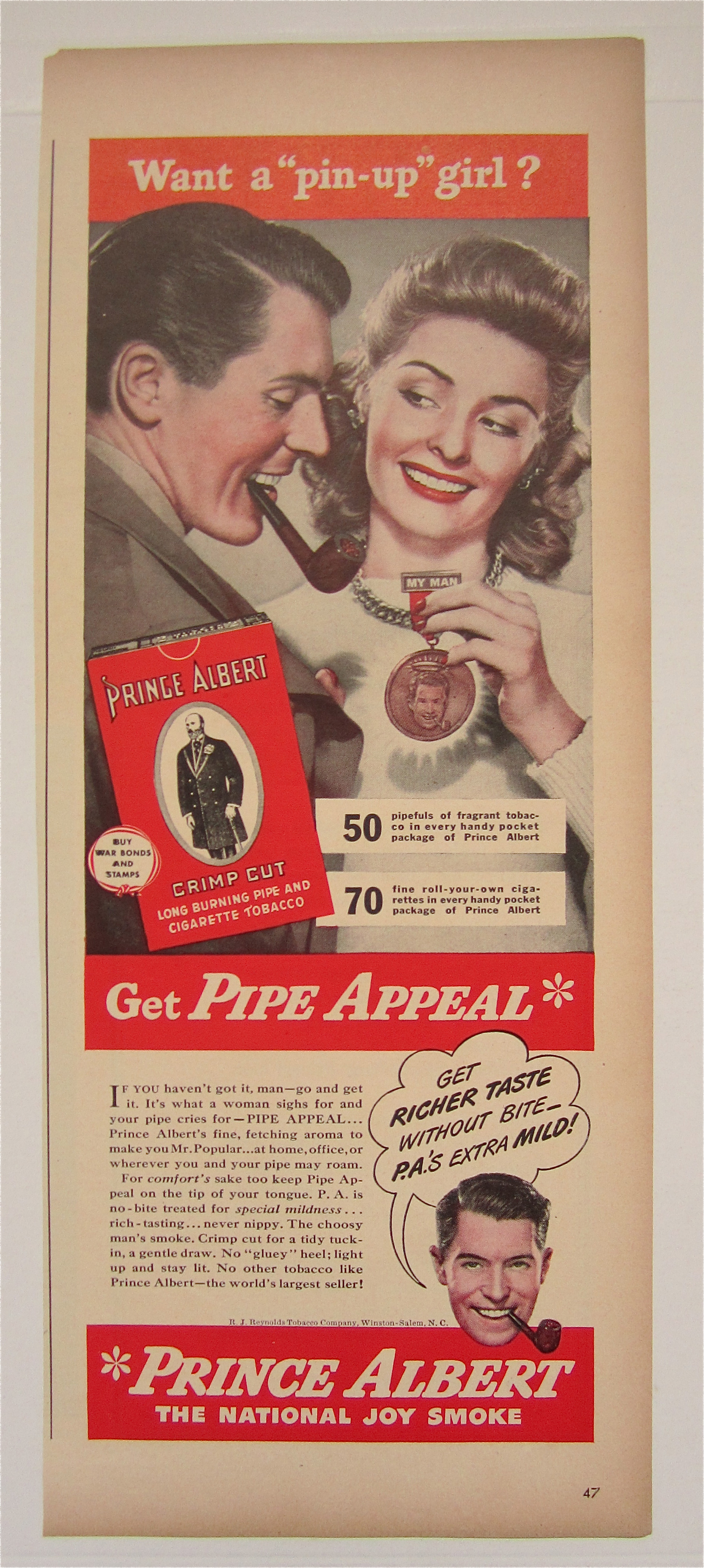 1944 Prince Albert Tobacco with Woman Holding Medal