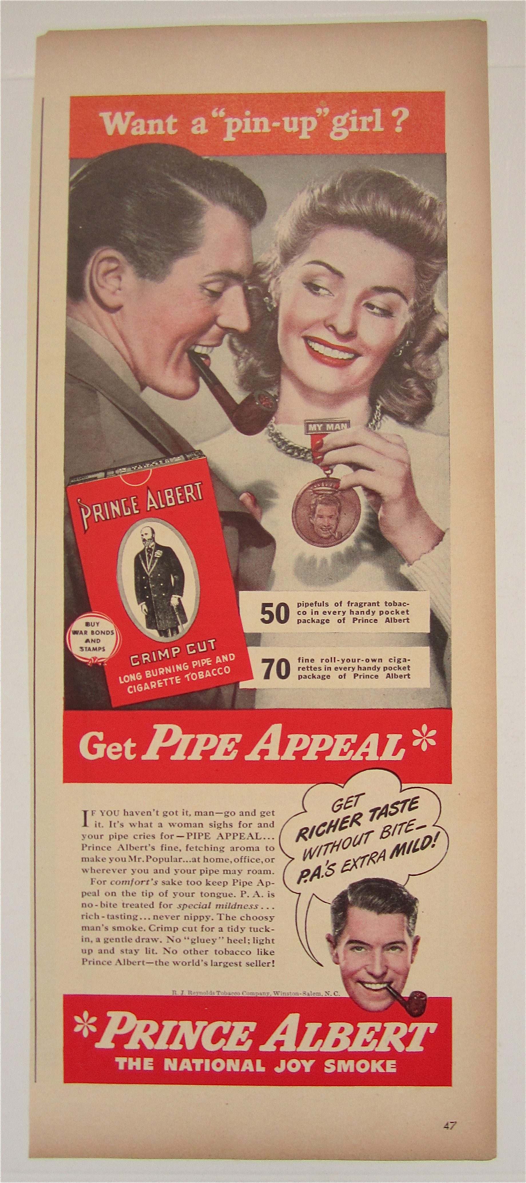 1944 Prince Albert Tobacco with Woman Holding Medal