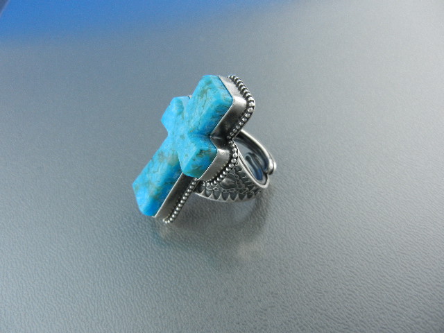 David Troutman  Kingman Turquoise Cross Ring