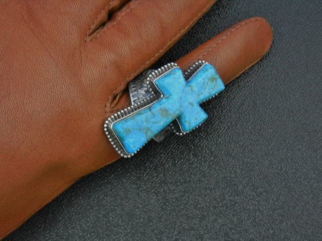 David Troutman  Kingman Turquoise Cross Ring
