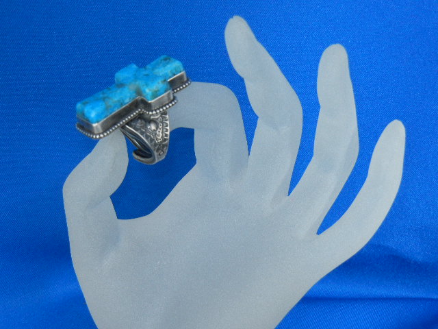 David Troutman  Kingman Turquoise Cross Ring