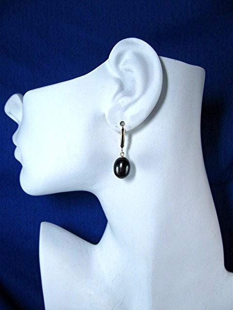 Earrings  Pearl 14K Gold Grey Freshwater 11mm Drop