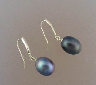 Earrings Pearl 14K Gold Grey Freshwater 11mm Drop