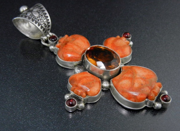 David Troutman Coral Cognac Citrine Sterling Silver Pen