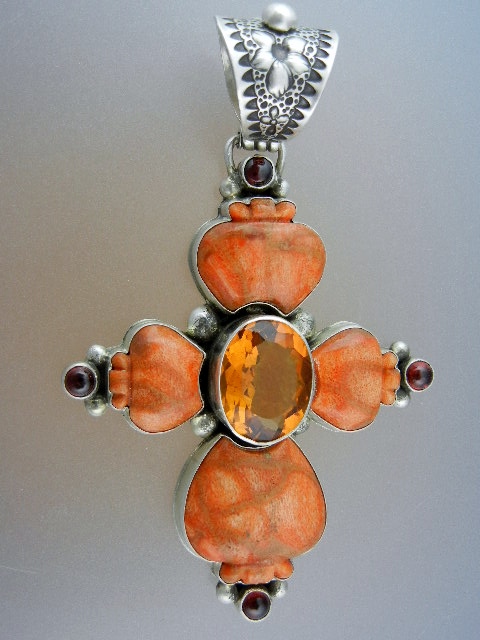 David Troutman Coral Cognac Citrine Sterling Silver Pen