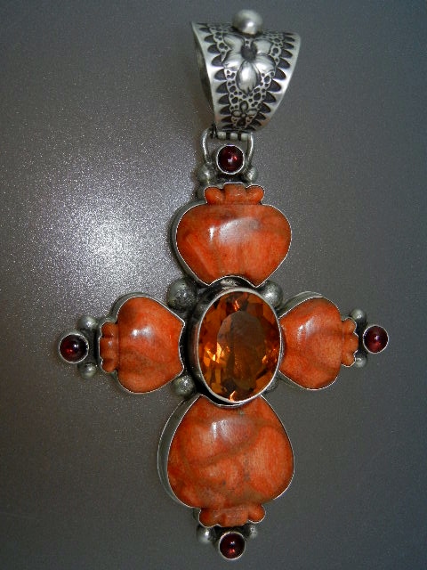 David Troutman Coral Cognac Citrine Sterling Silver Pen