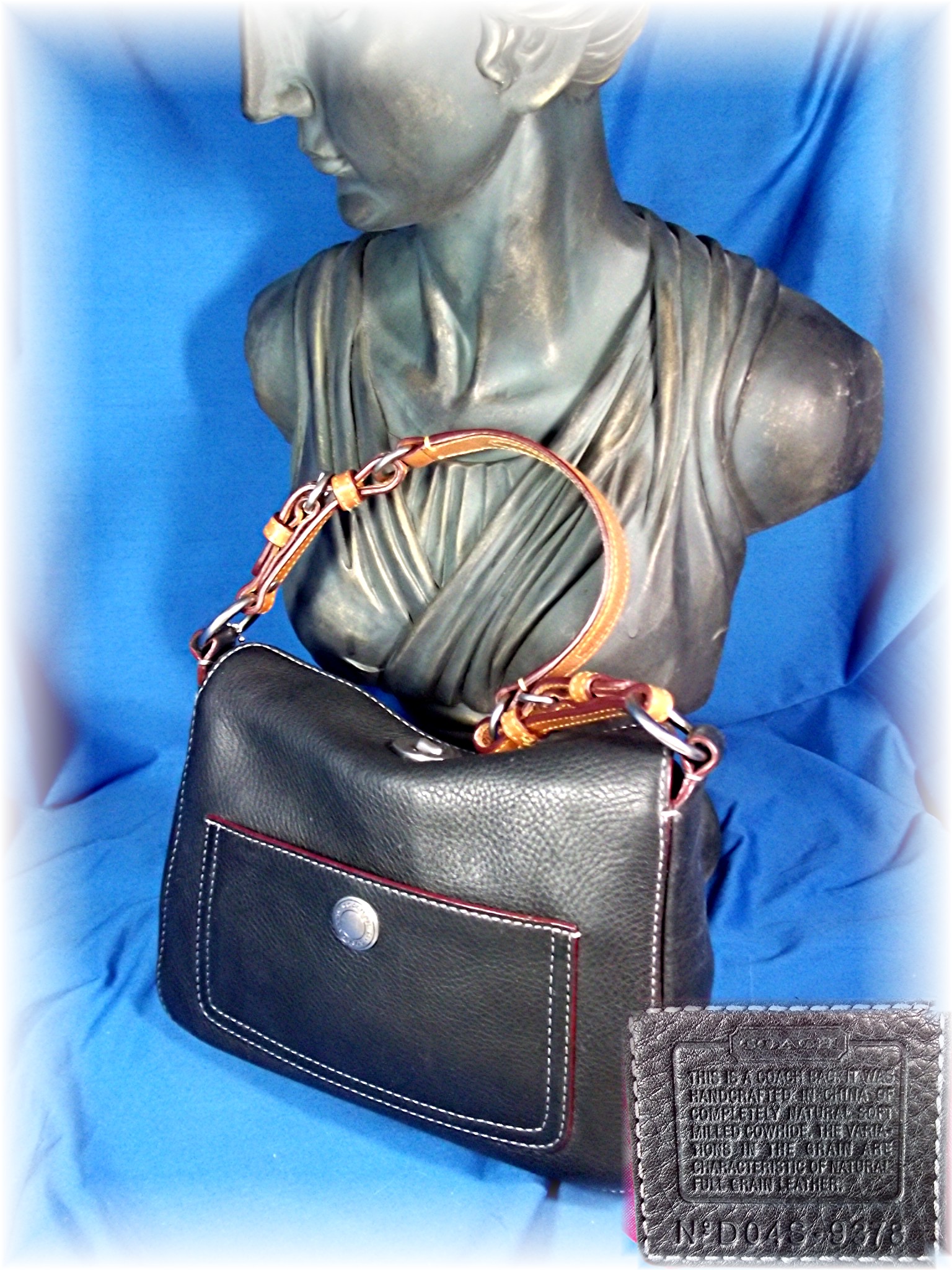 Coach black Pebble Leather Dark Brown Leather Strap