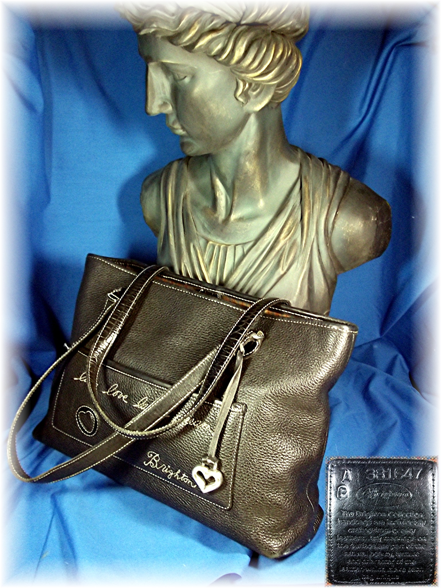 Bag Brighton Black Pebble Leather Heart Tag