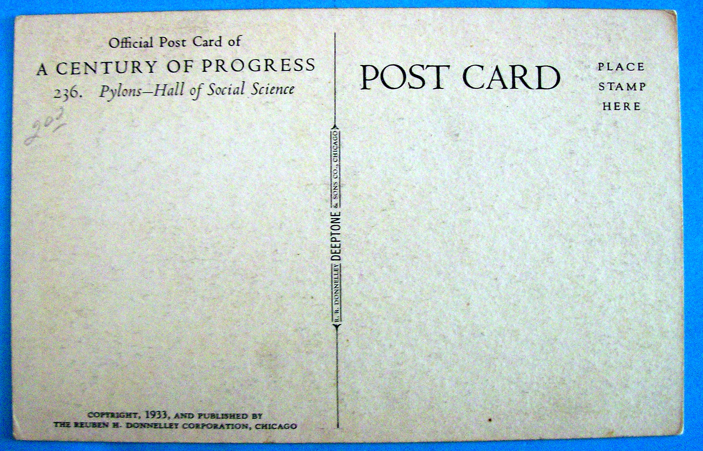 1933 Century of Progress, Hall Of Social Science