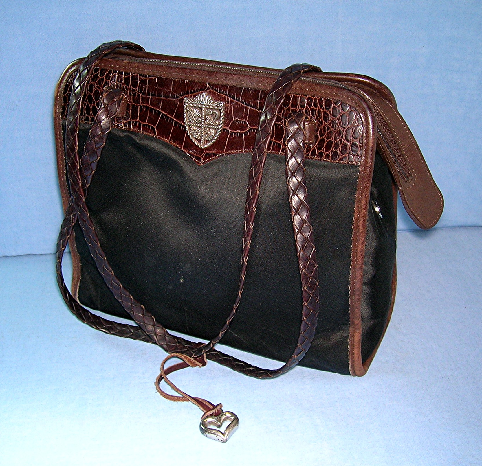 Brighton Leather Tan Black Micro Fibre Purse Bag