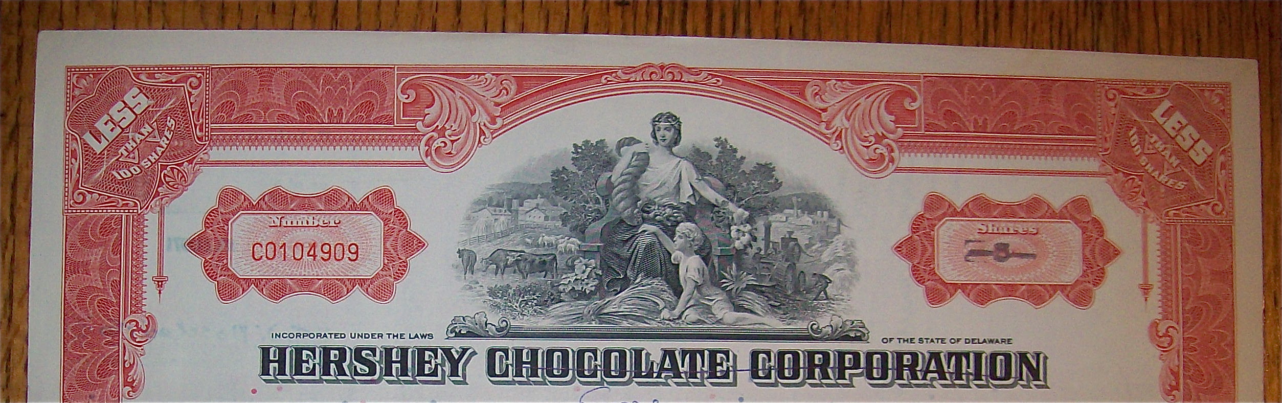 1962 Hershey Chocolate Corp Stock Certificate
