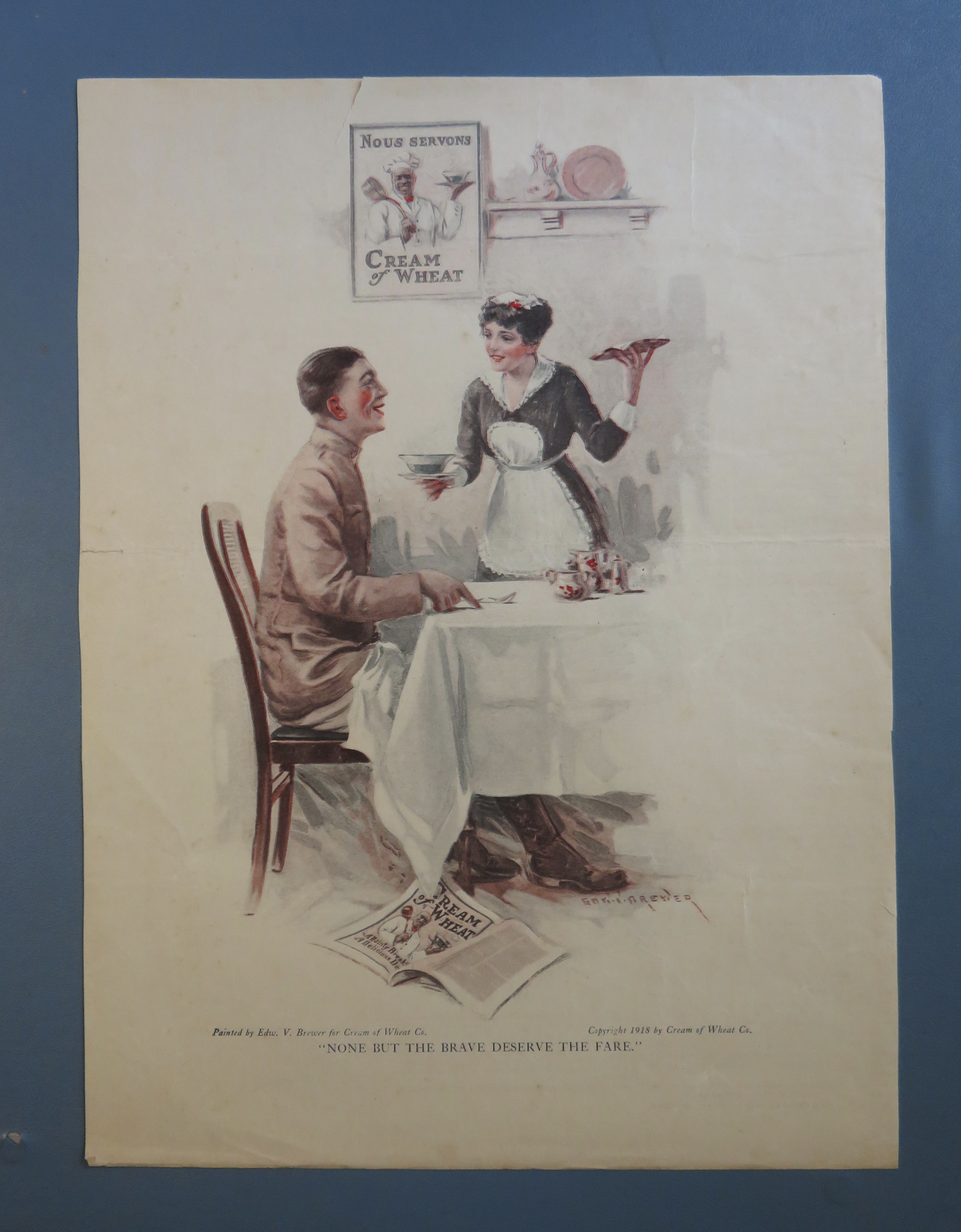 1918  Cream Of Wheat Cereal with Woman Serving Soldier