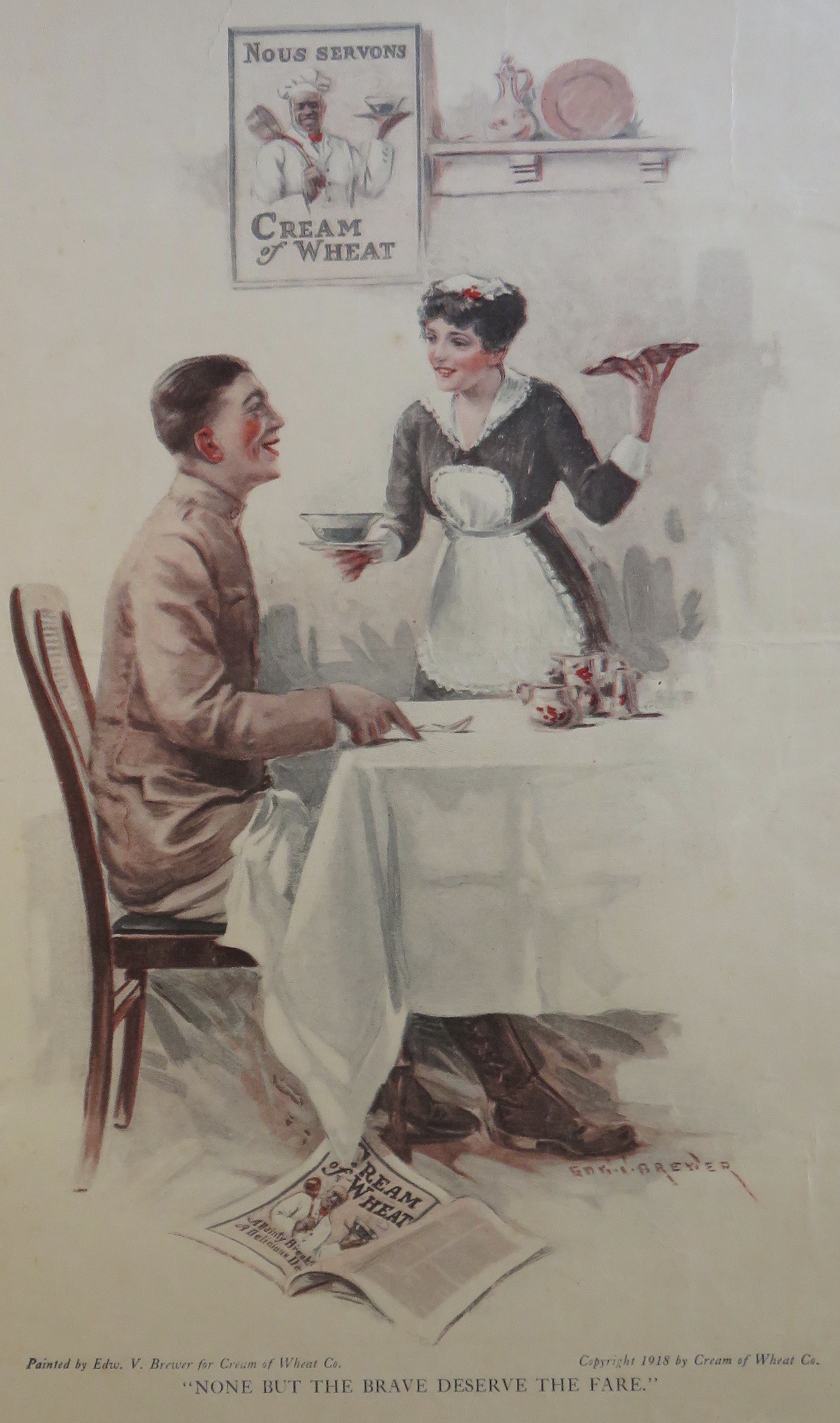 1918  Cream Of Wheat Cereal with Woman Serving Soldier