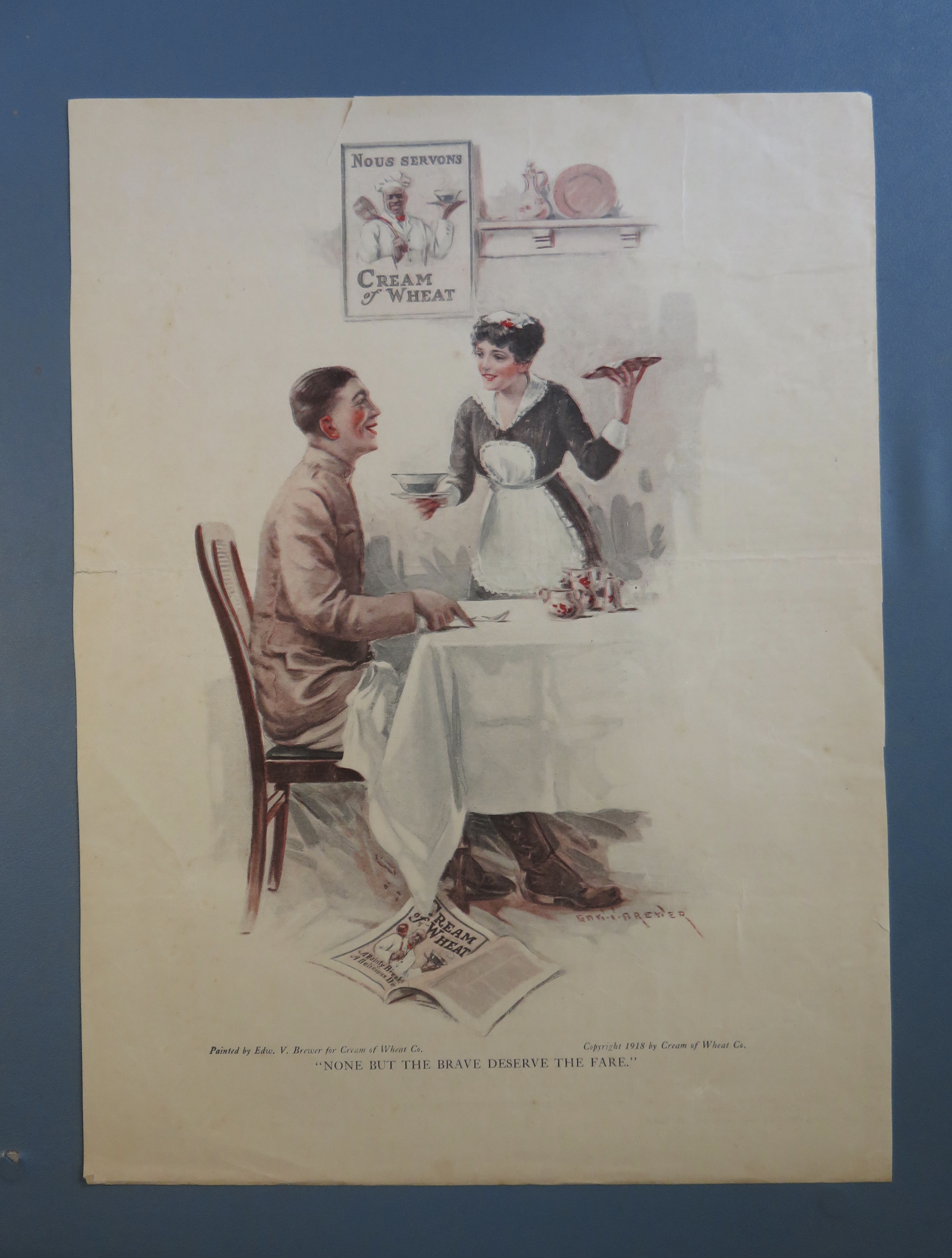 1918  Cream Of Wheat Cereal with Woman Serving Soldier