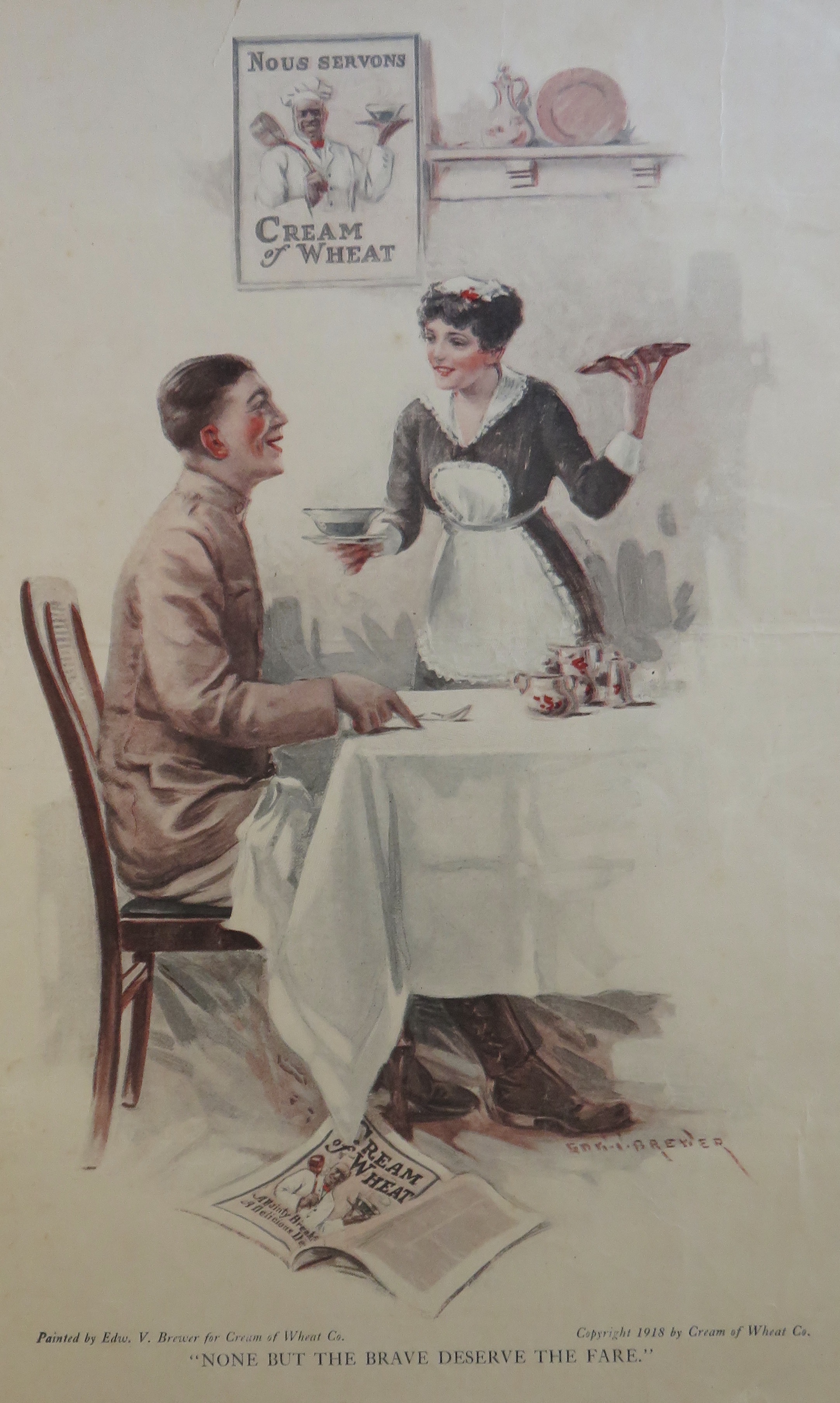 1918  Cream Of Wheat Cereal with Woman Serving Soldier