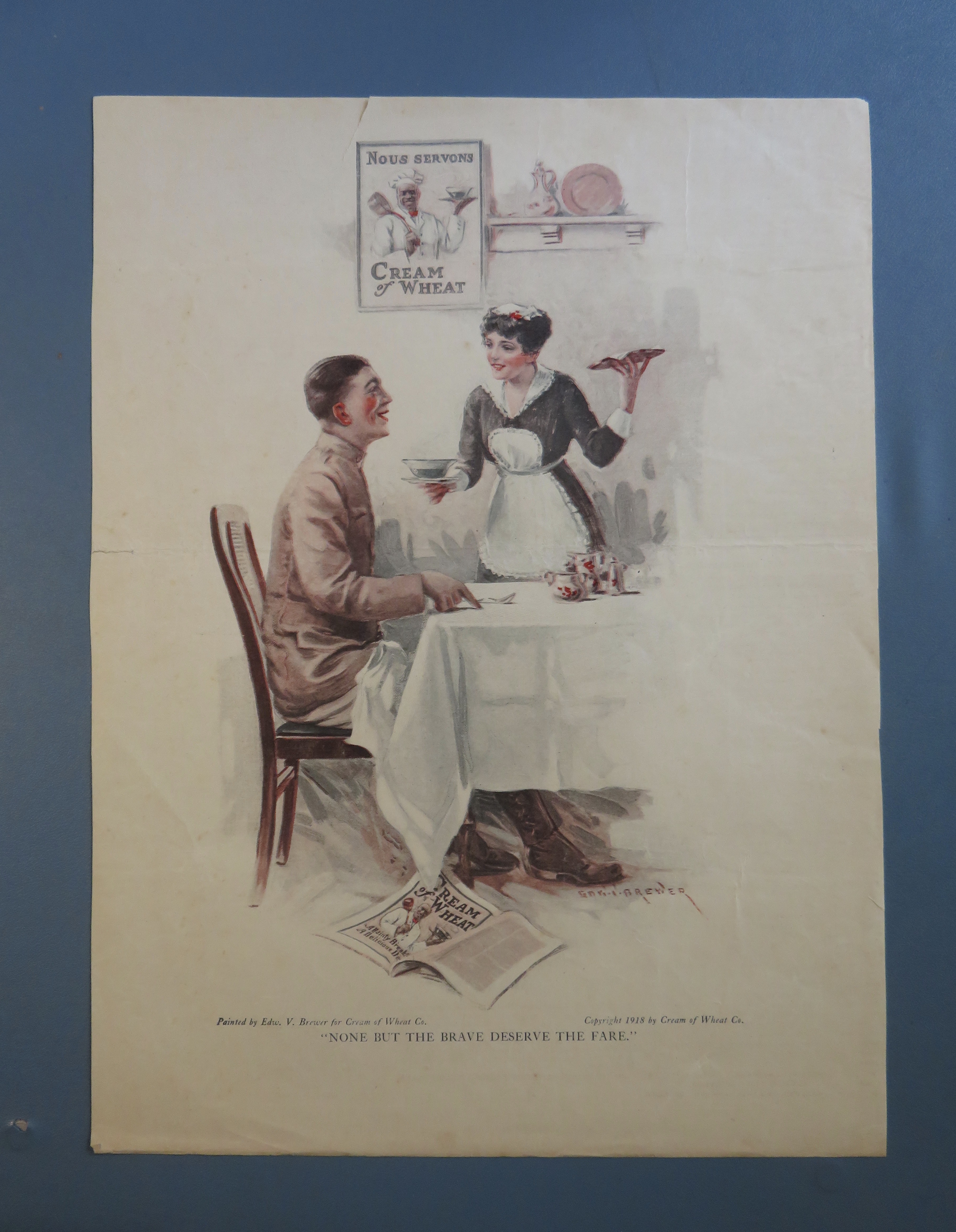 1918 Cream Of Wheat Cereal with Woman Serving Soldier