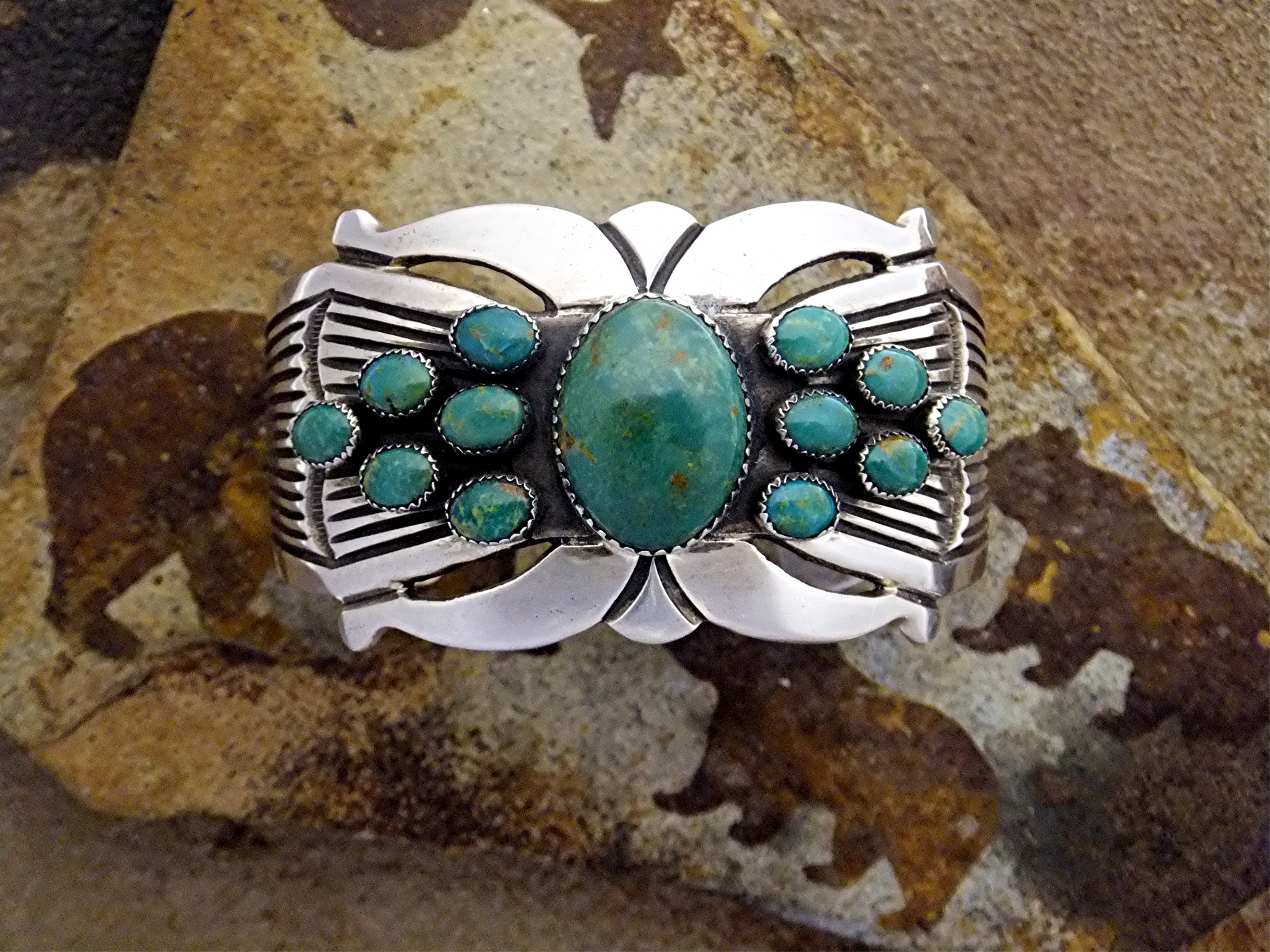 Rick Martinez Sterling Silver Kingman Turquoise Cuff