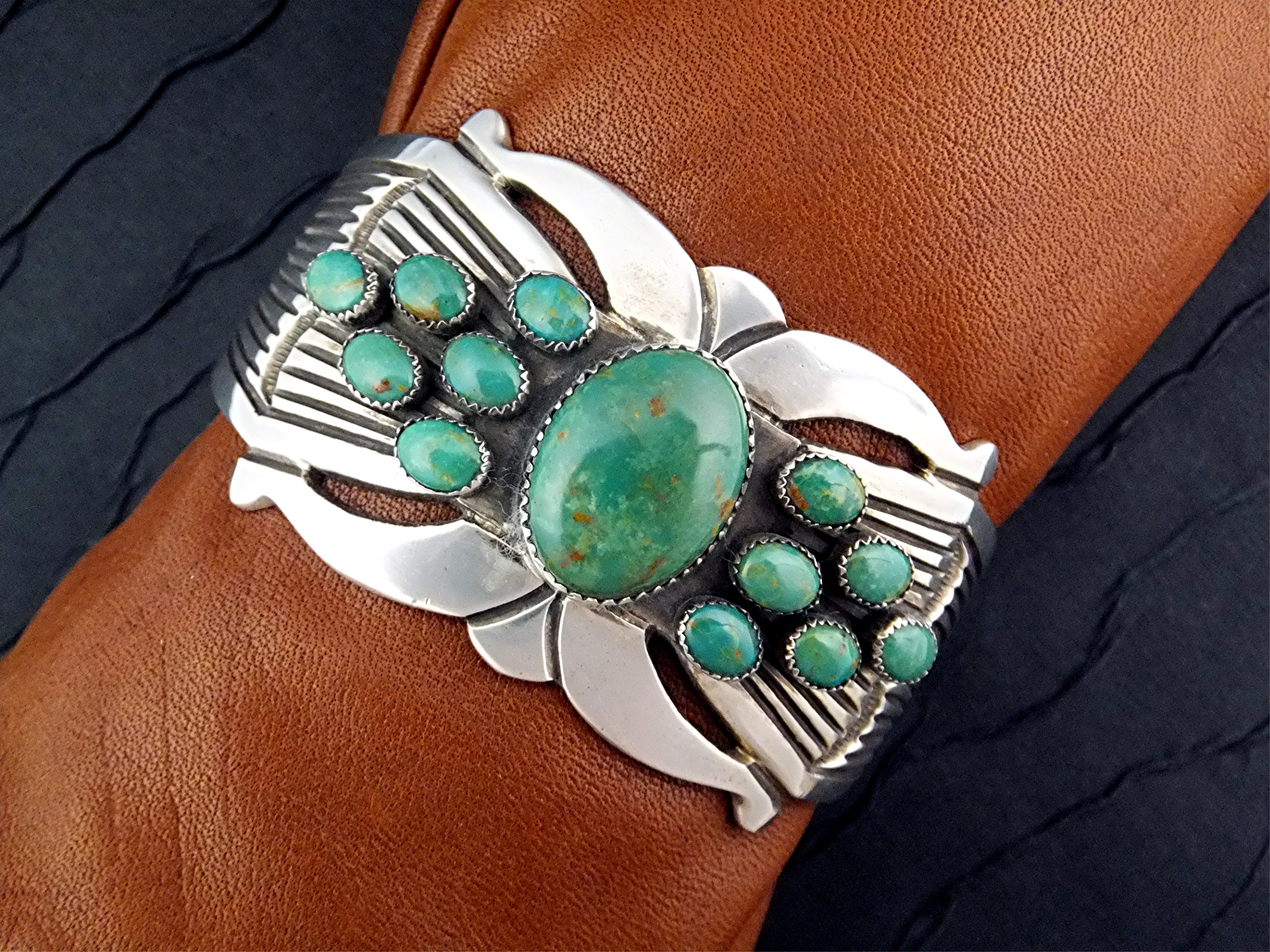 Rick Martinez Sterling Silver Kingman Turquoise Cuff