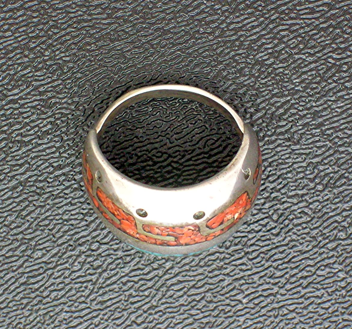 Native American Sterling Silver Chip Inlay Coral Turquo