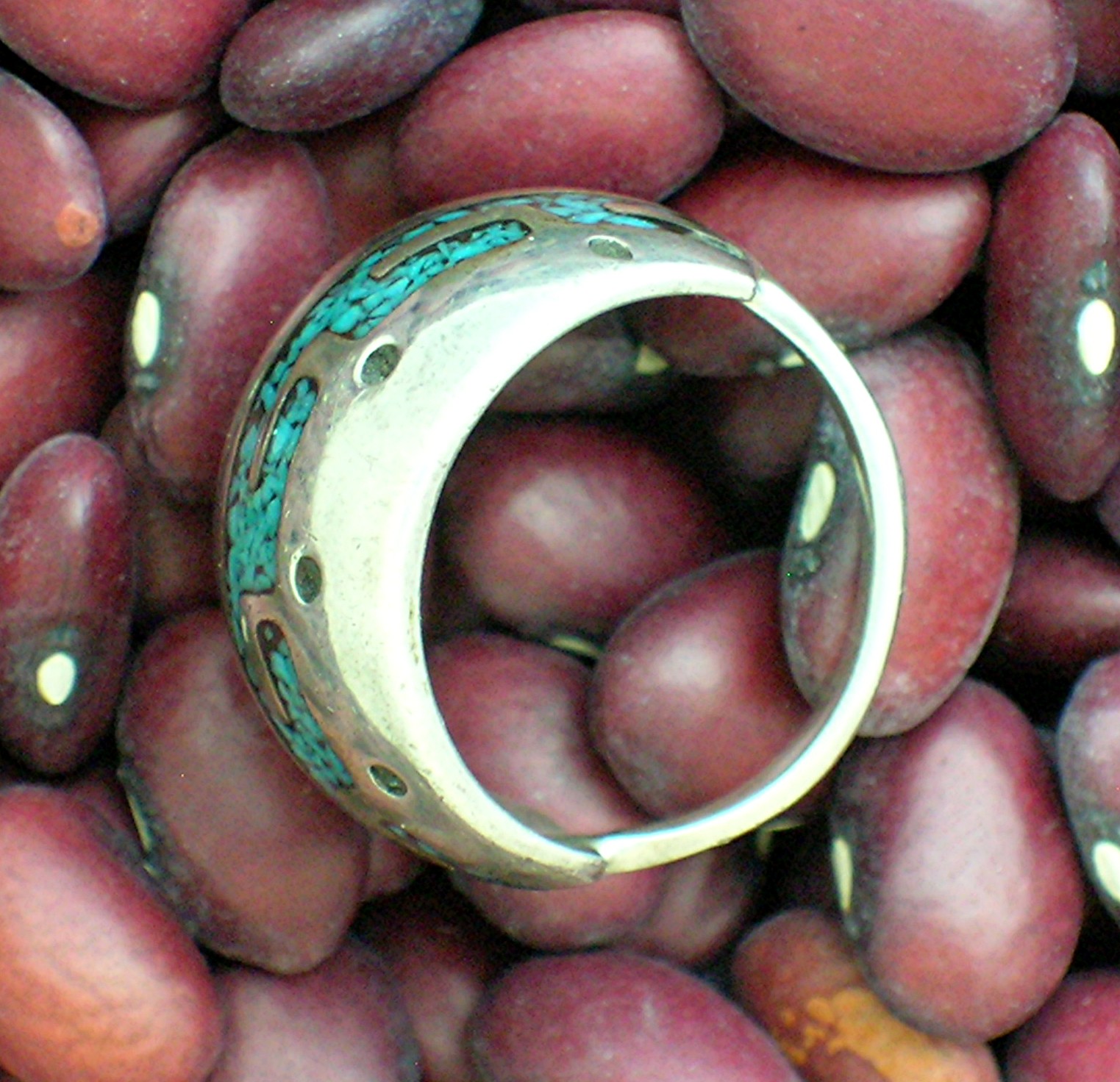 Native American Sterling Silver Chip Inlay Coral Turquo