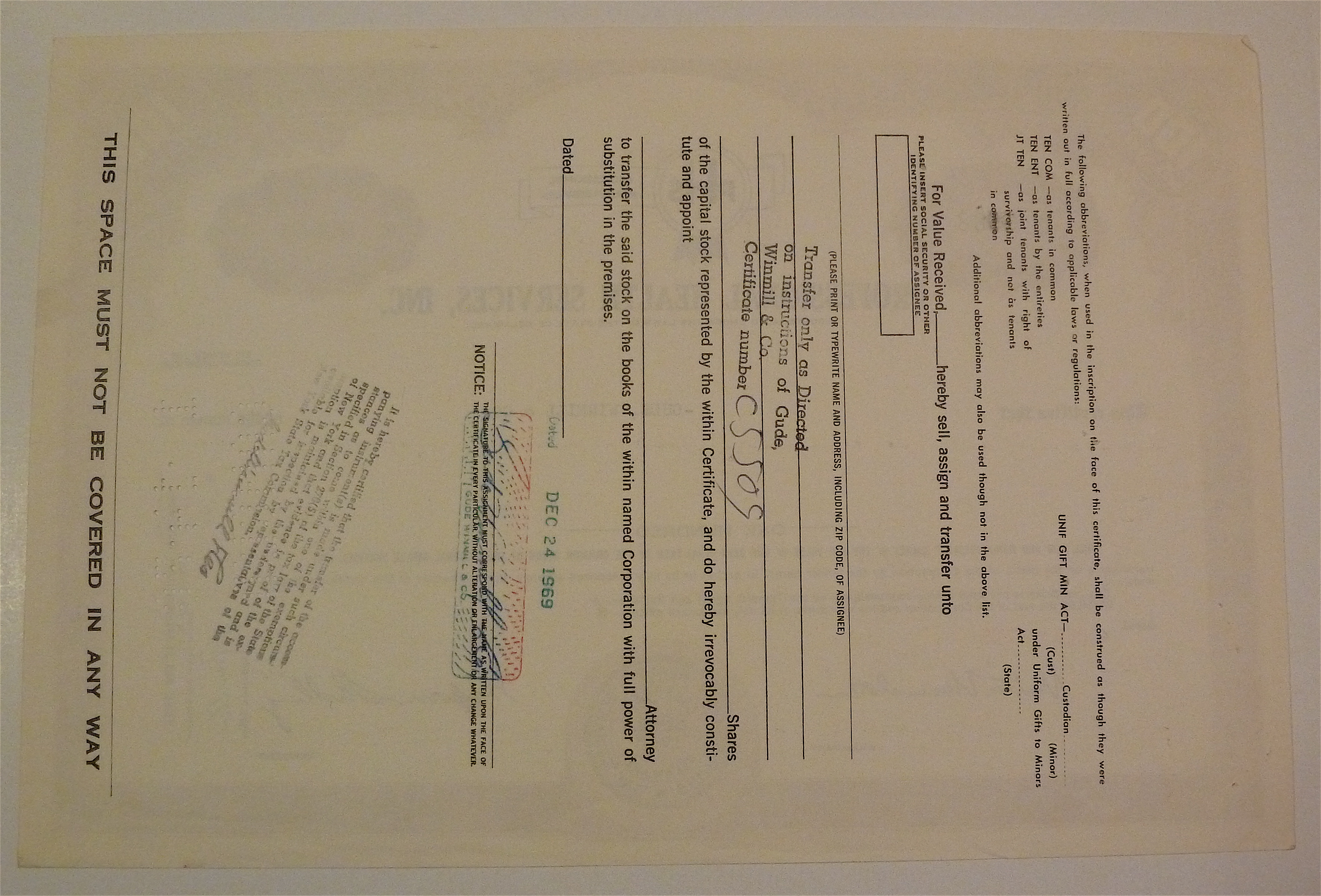 1969 Professional Health Services Stock Certificate