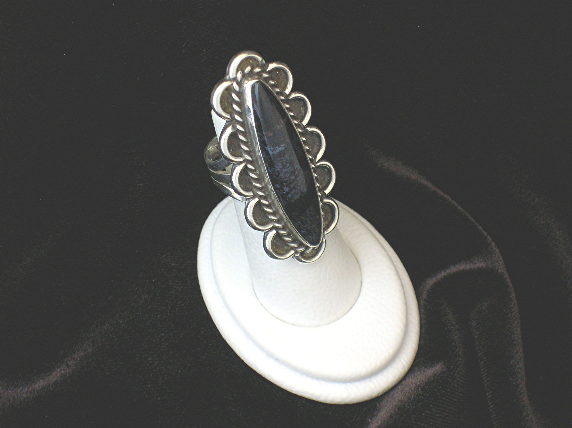 Sterling Silver Obsidian Agate Artist ring L 3