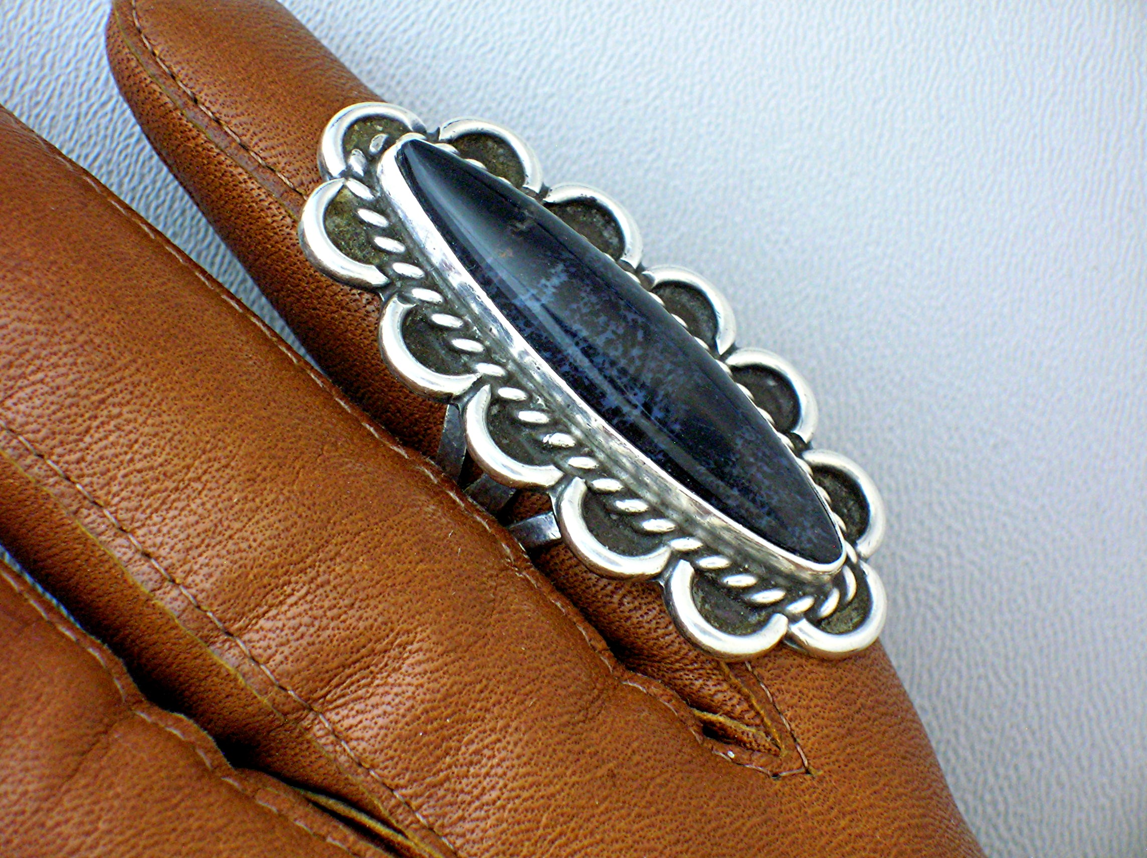 Sterling Silver Obsidian Agate Artist ring L 3