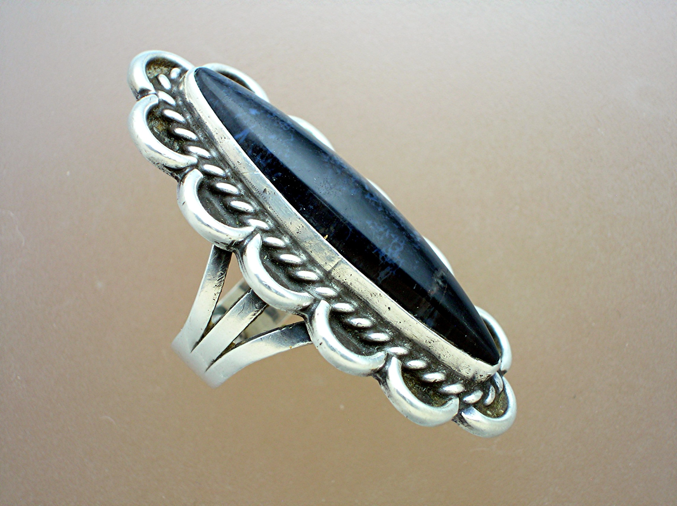 Sterling Silver Obsidian Agate Artist ring L 3