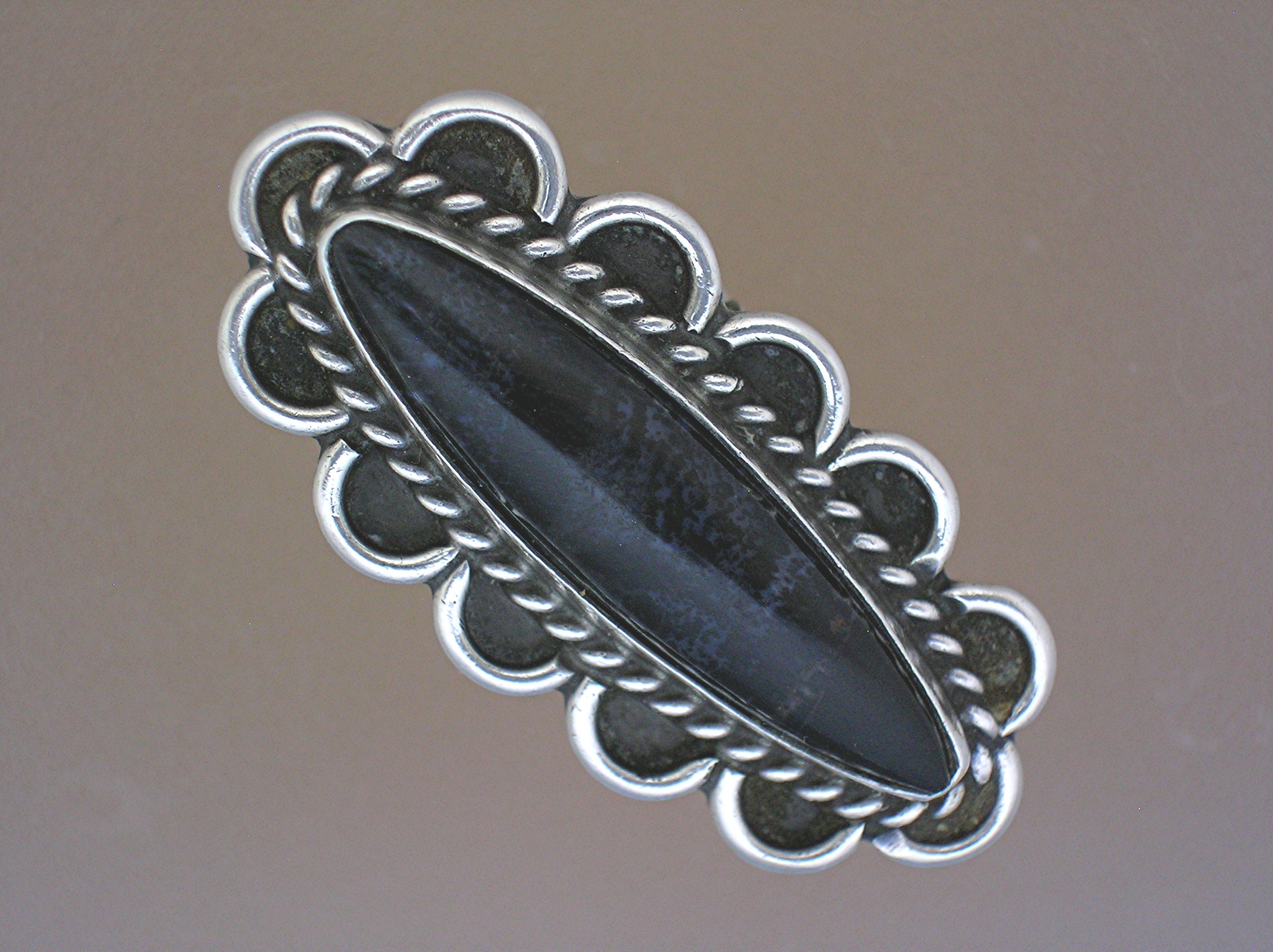 Sterling Silver Obsidian Agate Artist ring L 3