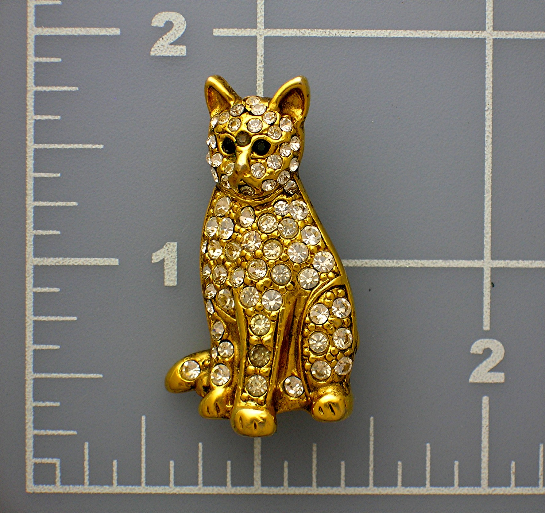 Cat Pin Goldtone with Crystals Signed SFJ