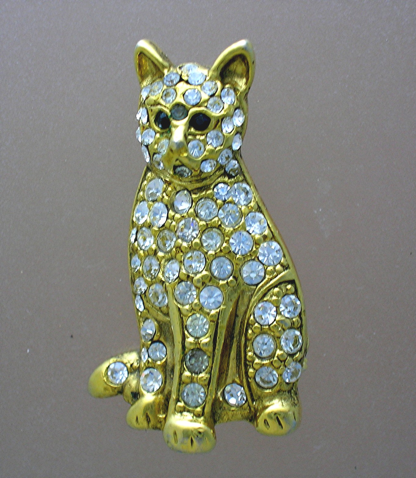 Cat Pin Goldtone with Crystals Signed SFJ