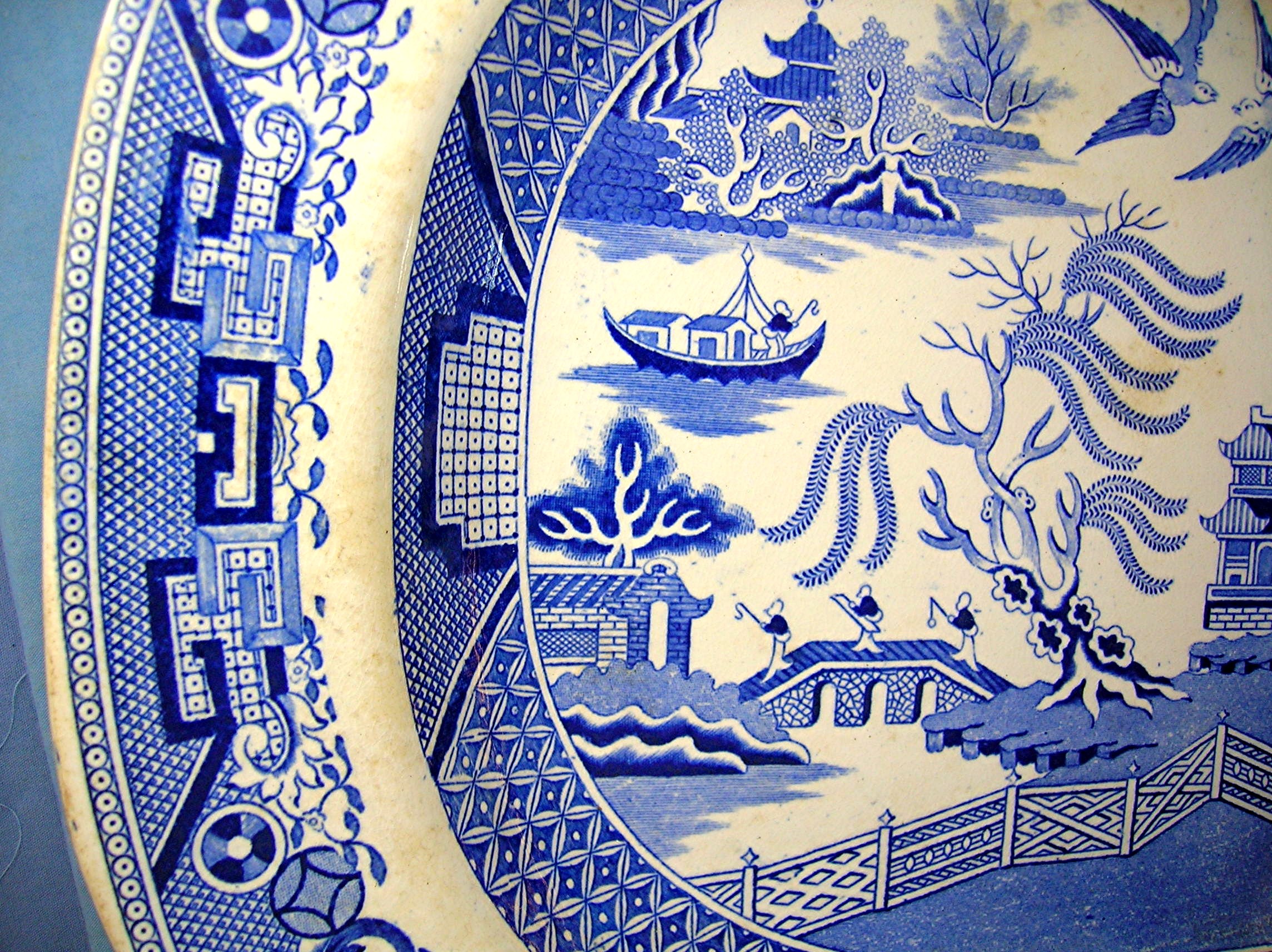 English Willow pattern Blue  White Platter H &K