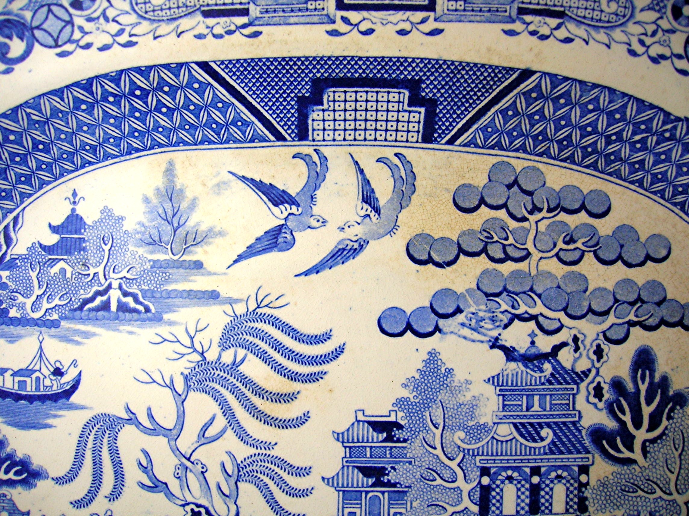English Willow pattern Blue  White Platter H &K