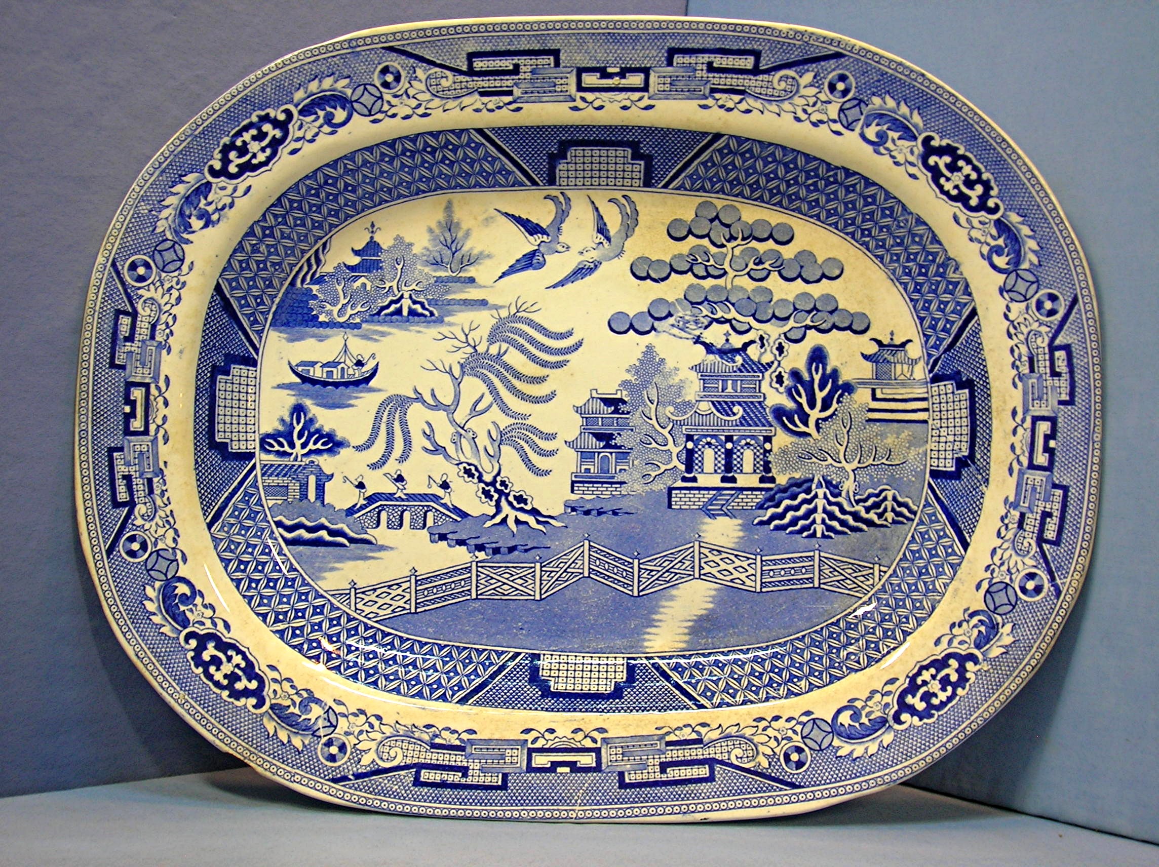 English Willow pattern Blue  White Platter H &K