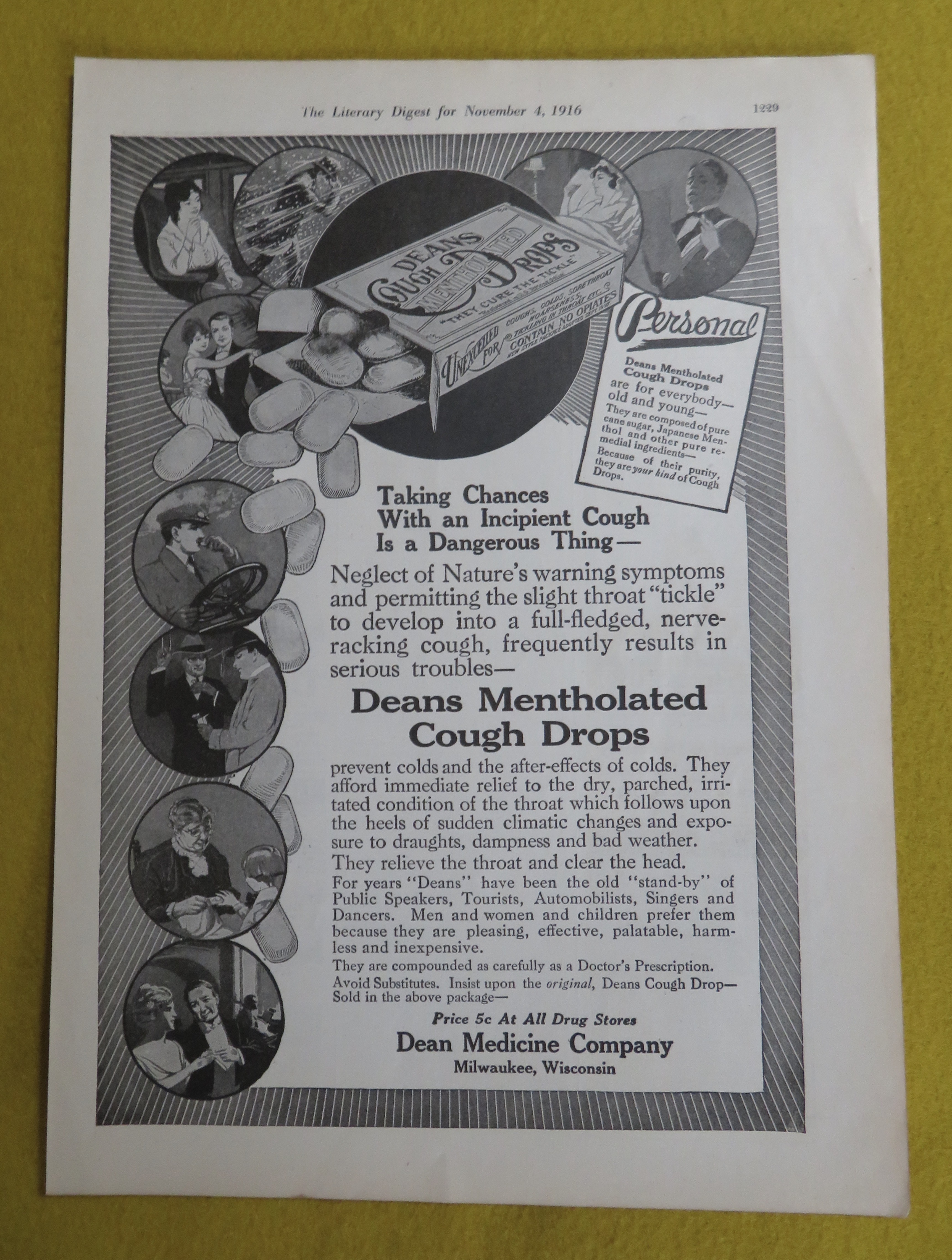 1916 Deans Mentholated Cough Drops with Cough Drops