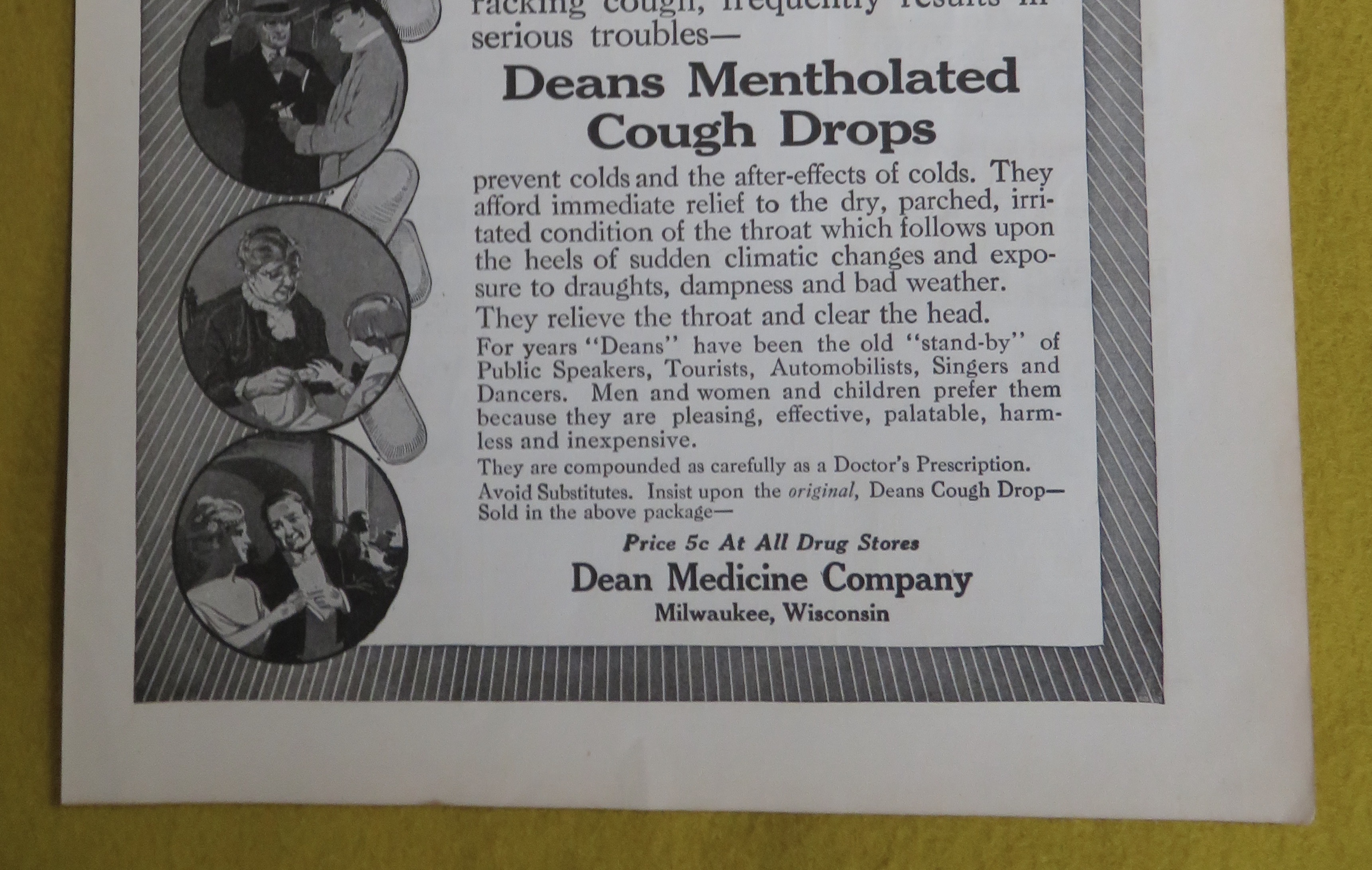 1916 Deans Mentholated Cough Drops with Cough Drops