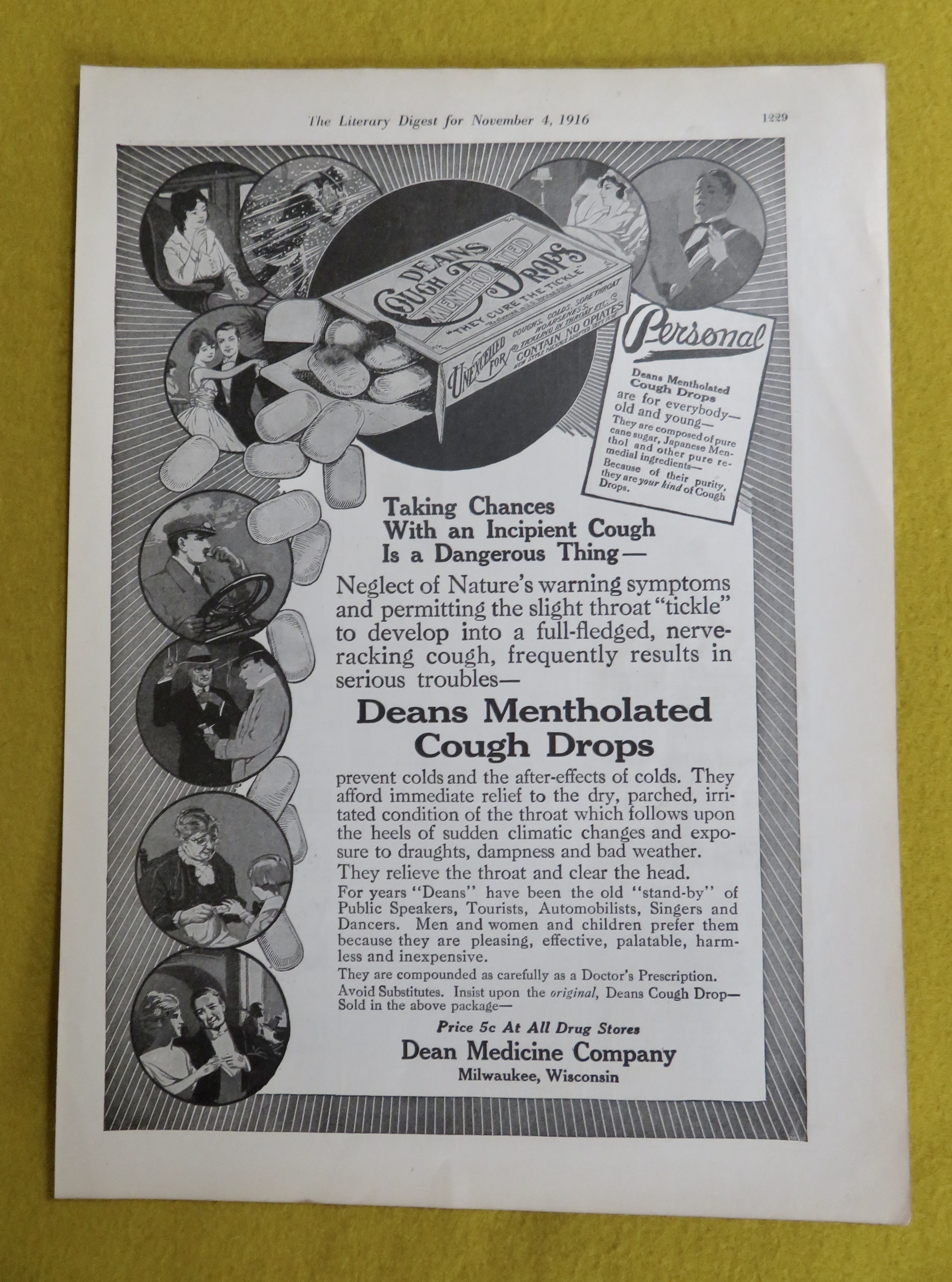 1916 Deans Mentholated Cough Drops with Cough Drops