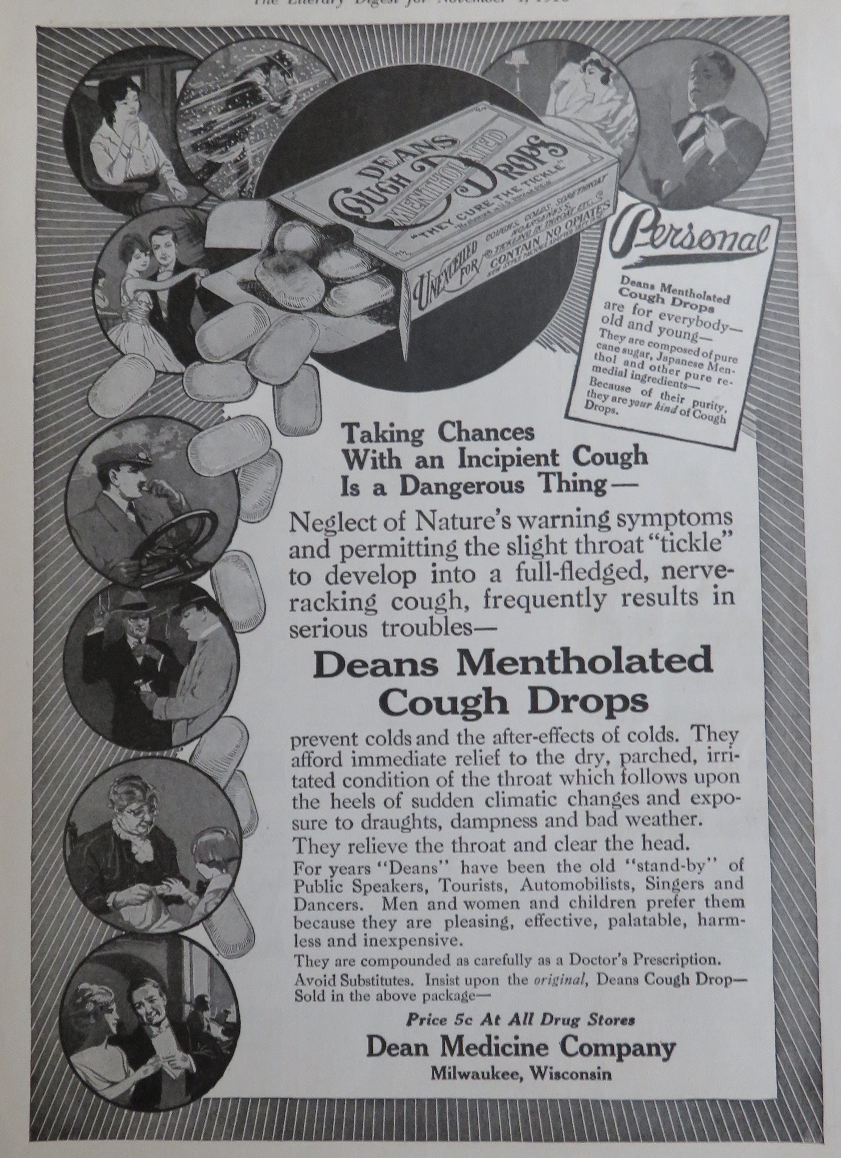 1916 Deans Mentholated Cough Drops with Cough Drops