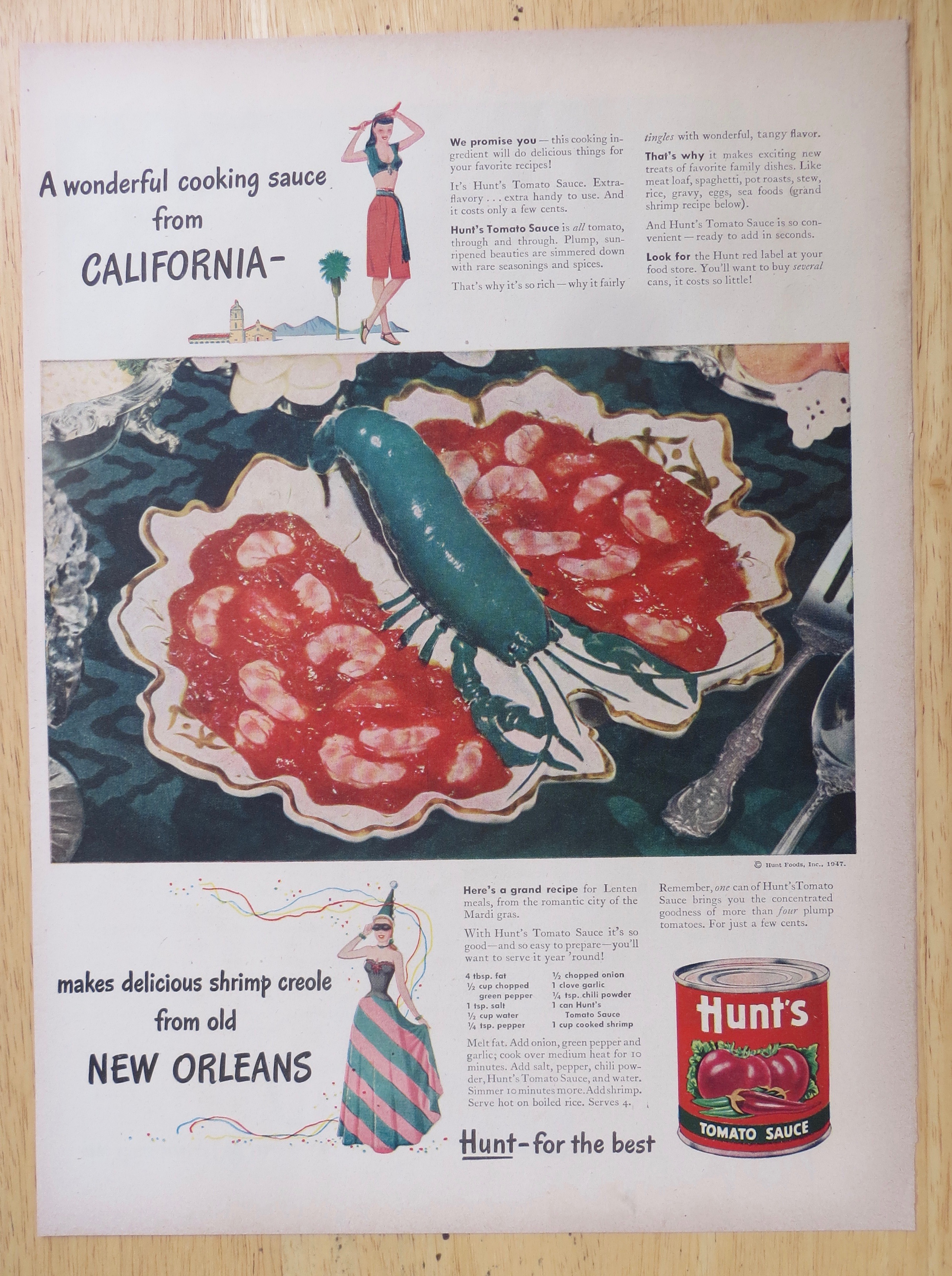 1947 Hunt's Tomato Sauce with Shrimp Creole