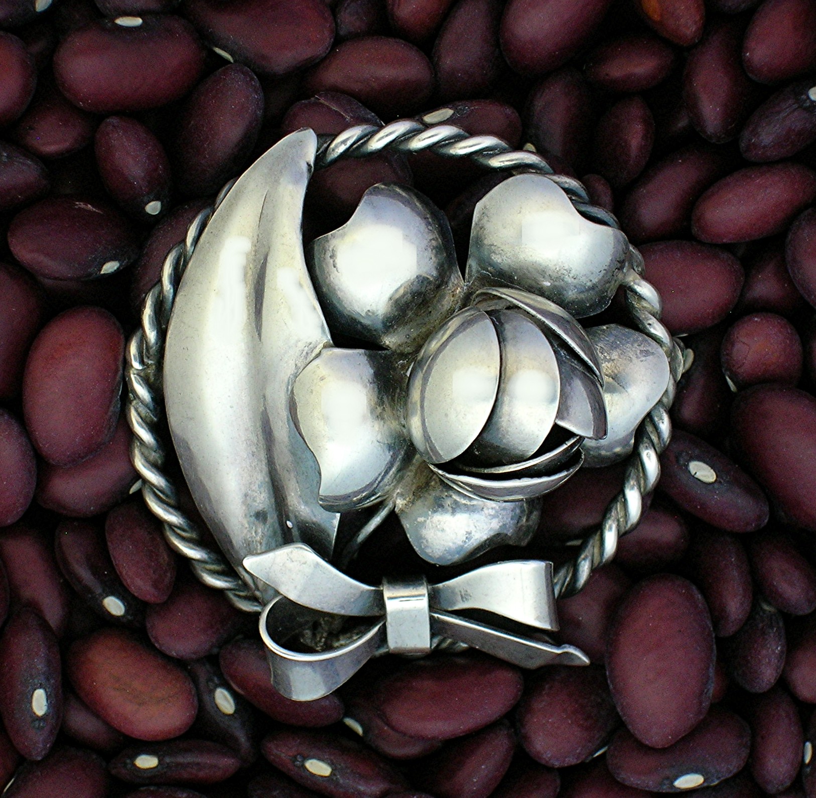 Sterling Silver Hand made Leaves and Beries Brooch