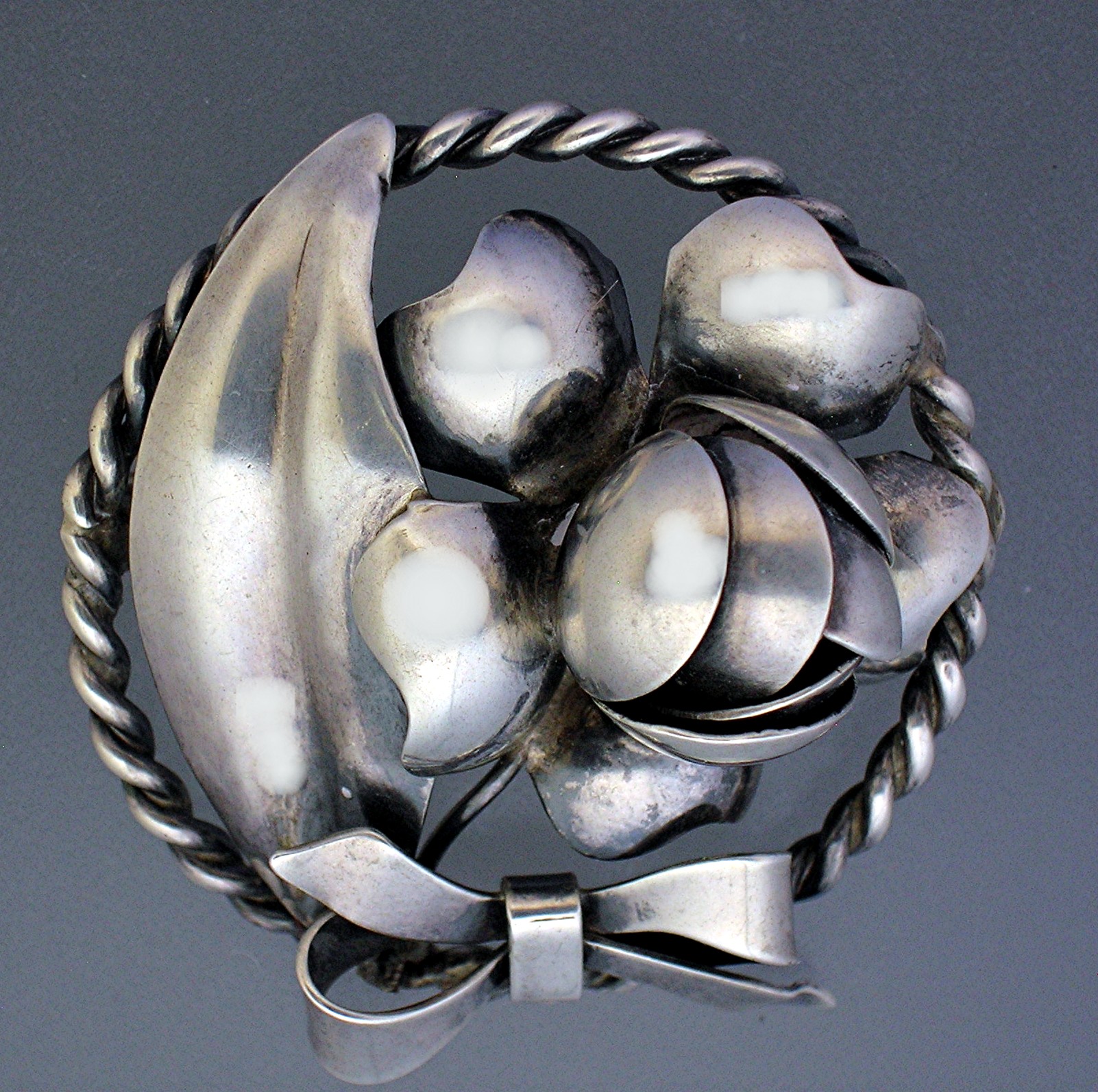 Sterling Silver Hand made Leaves and Beries Brooch