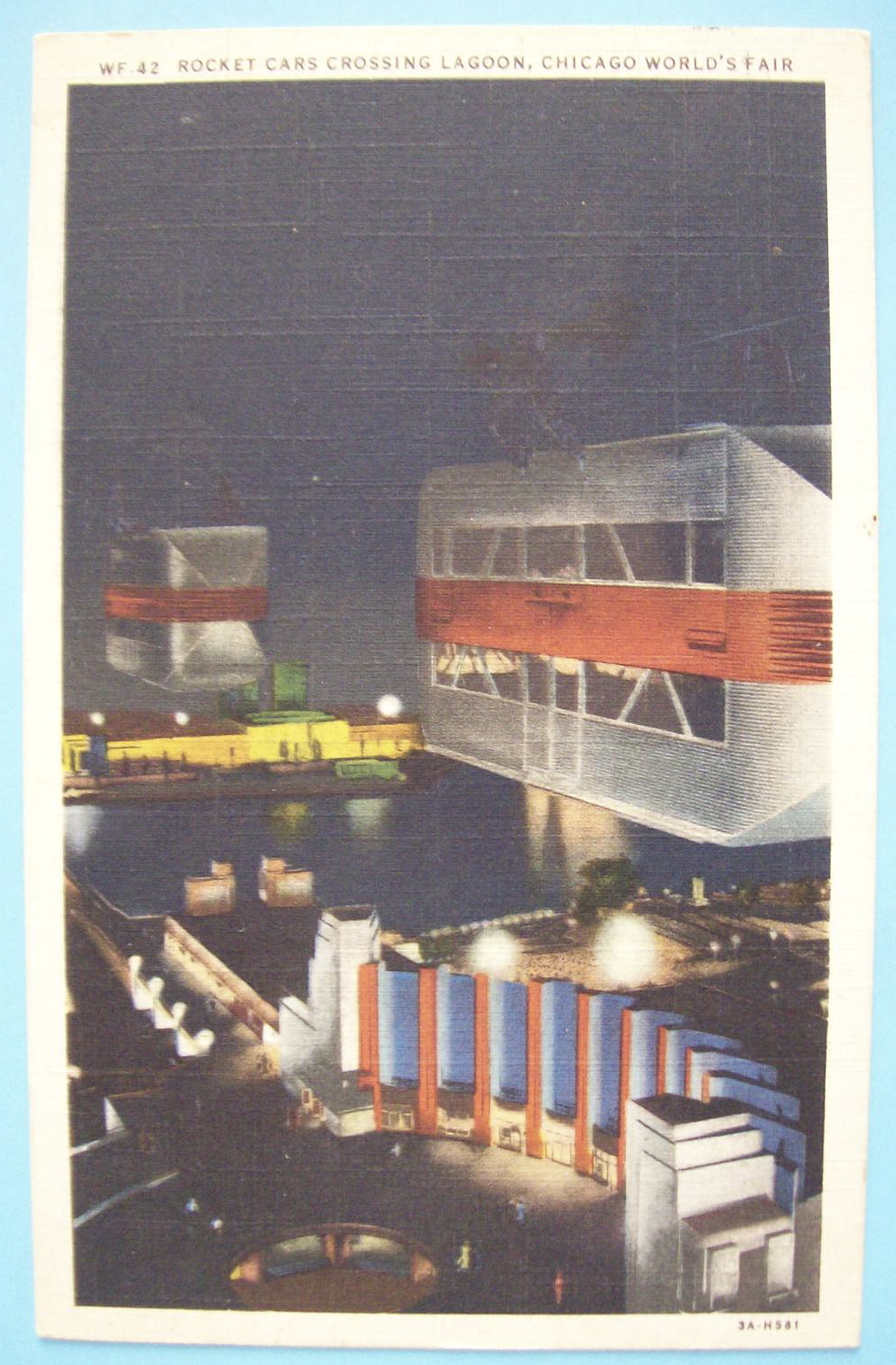 Rocket Cars Crossing Lagoon Postcard-Chgo World's Fair