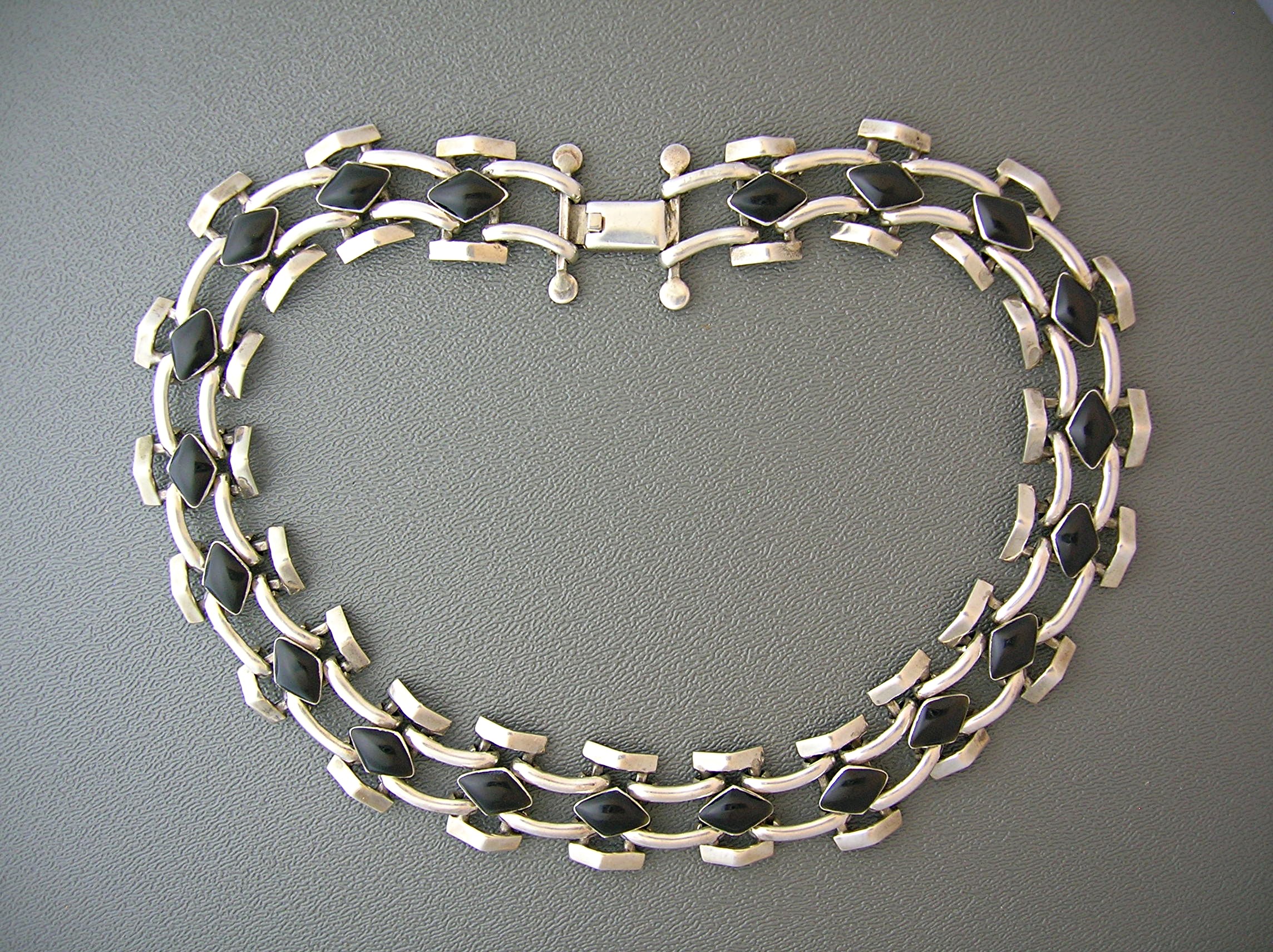 Taxco Mexico Sterling Silver 950 Black Onyx necklace