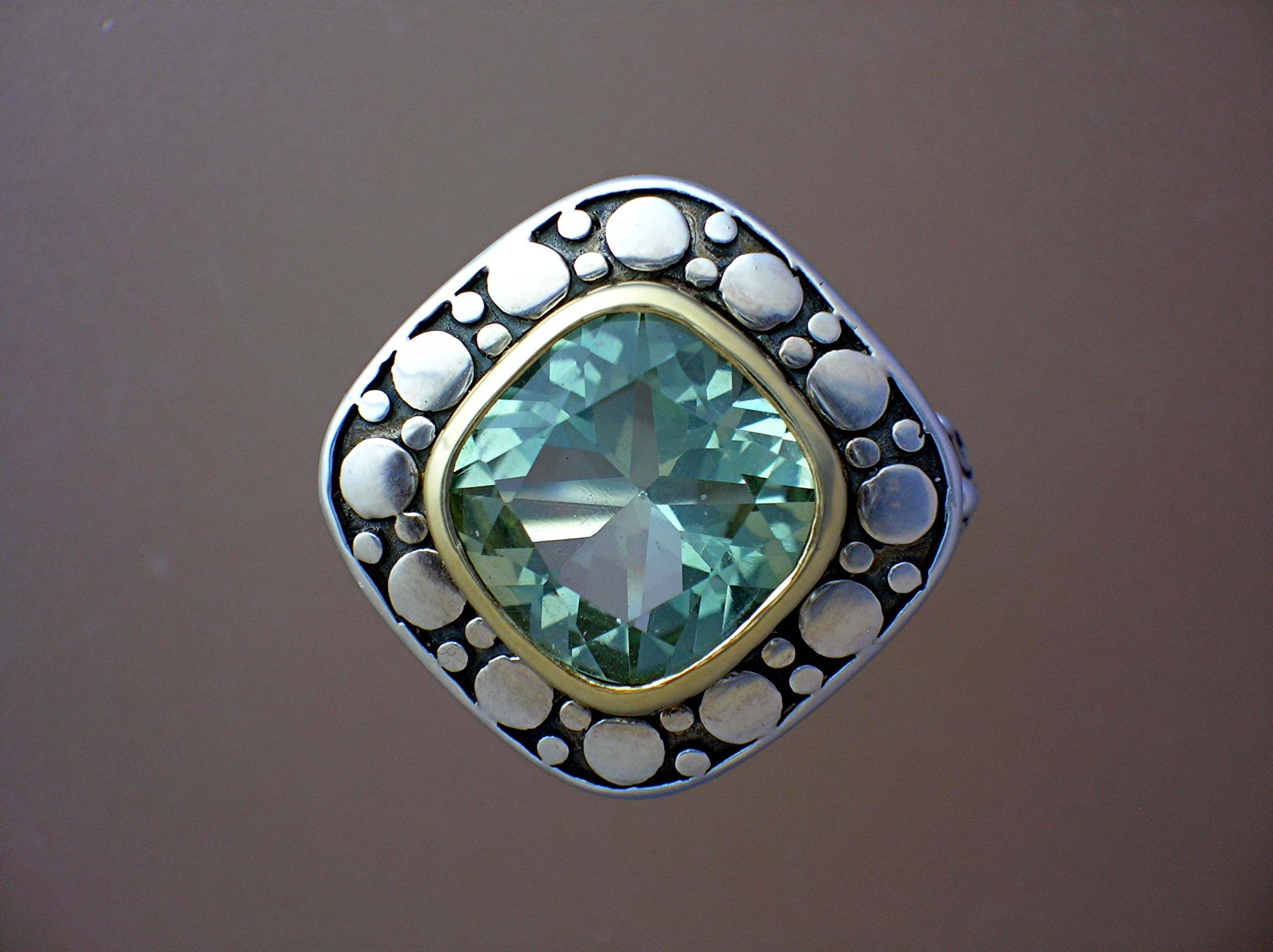 14K Gold Green Amethyst Sterling Silver Ring